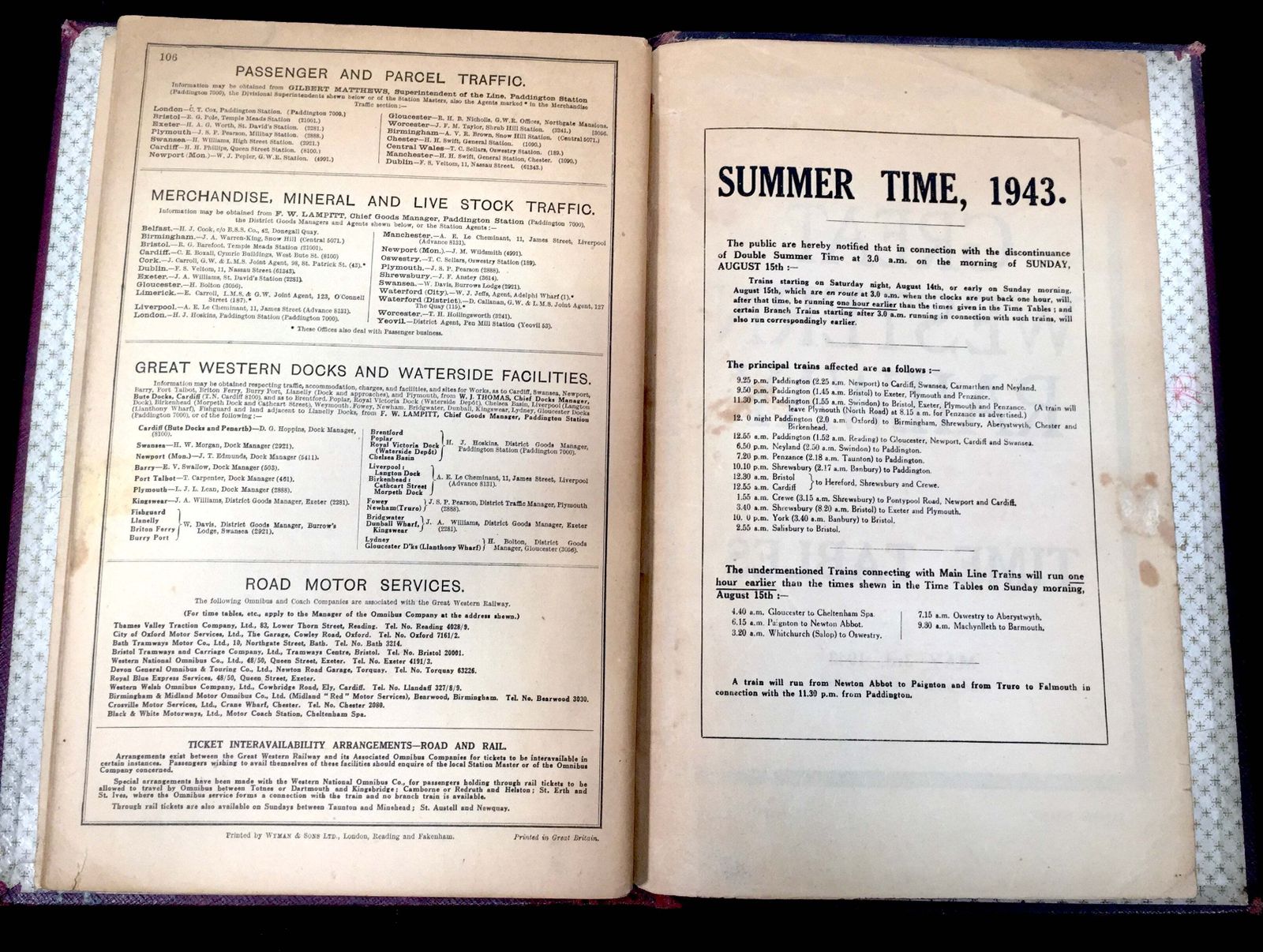 photo furniture Antique Ww2 Great Western Railway Timetable Booklet British Memorabilia 1943 Gwr