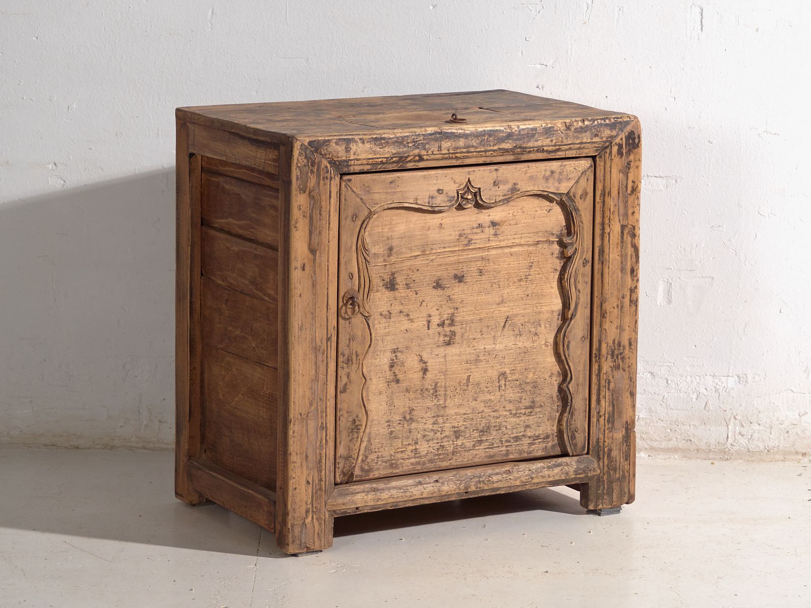 Shanxi Low Cabinet In Elm With Carved Door – China, Circa 1930