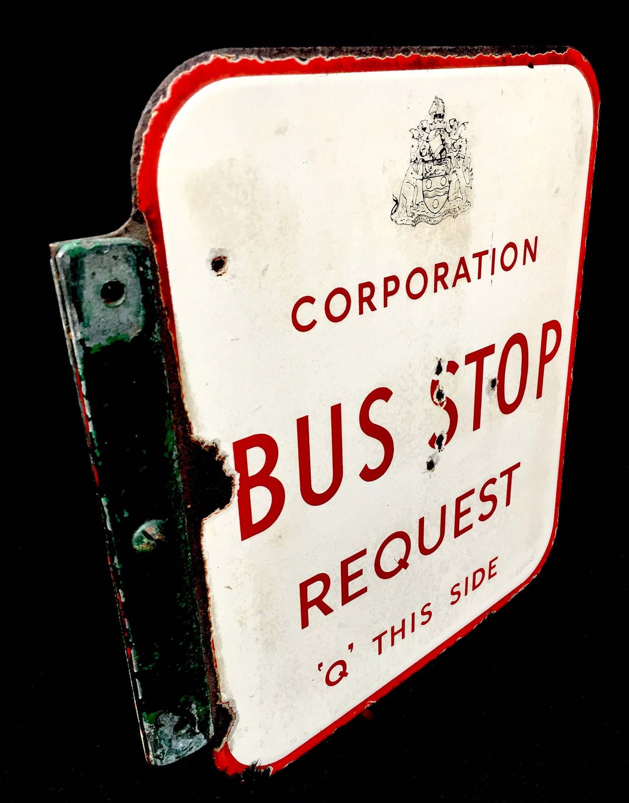 Antique Wall Mounted Double Sided Enamel Bus Stop Sign Maidstone Corporation photo furniture