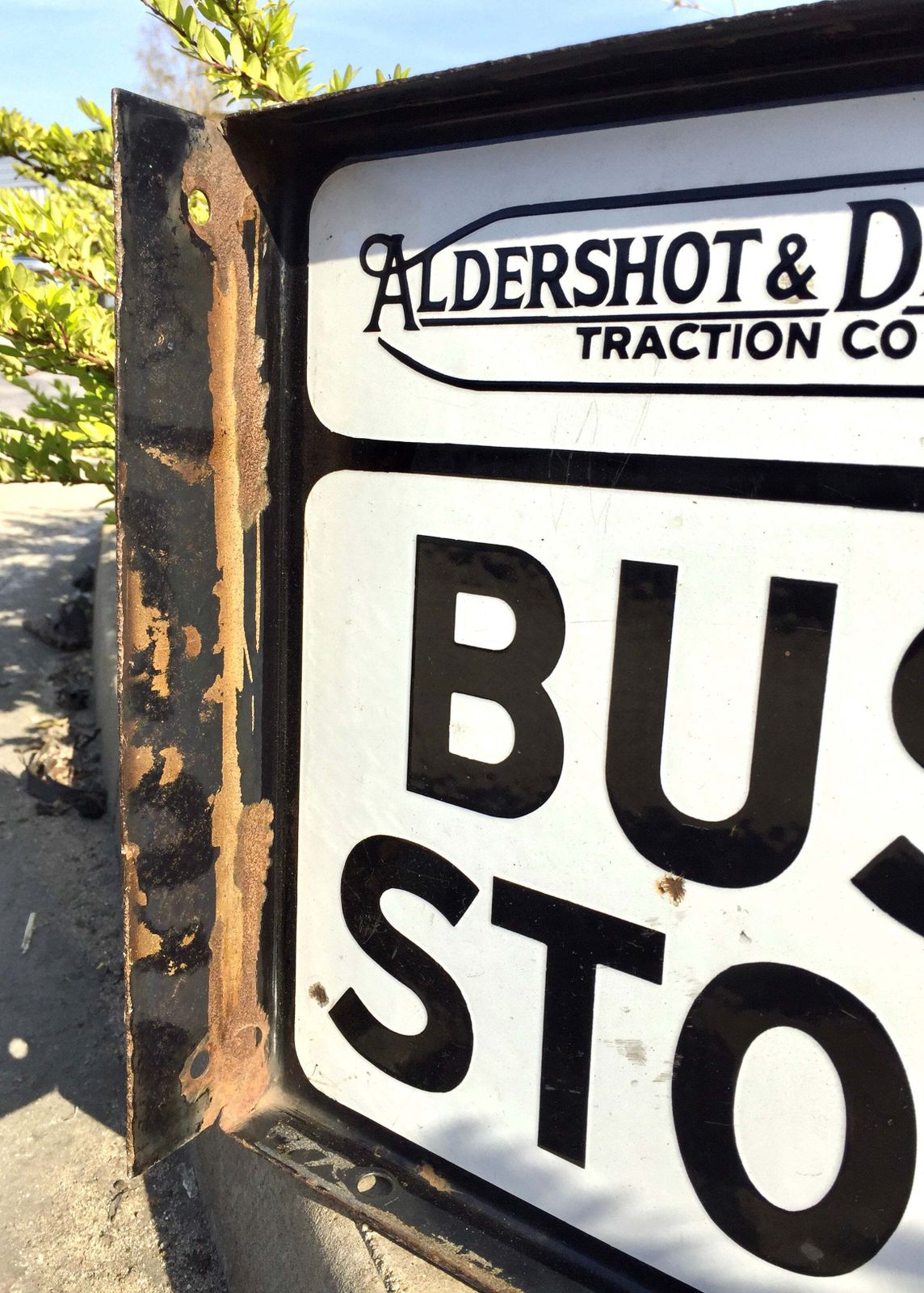Antique Wall Mounted Double Sided Enamel Bus Stop Sign Aldershot & District 1950 photo furniture