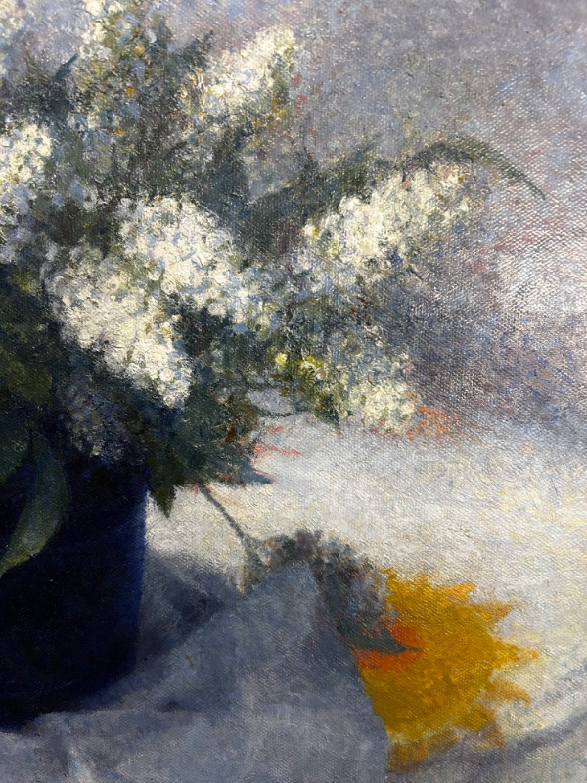 Oil On Canvas Still Life Lilac Spring Flowers Decorative Signed And Framed 1980 photo vintage
