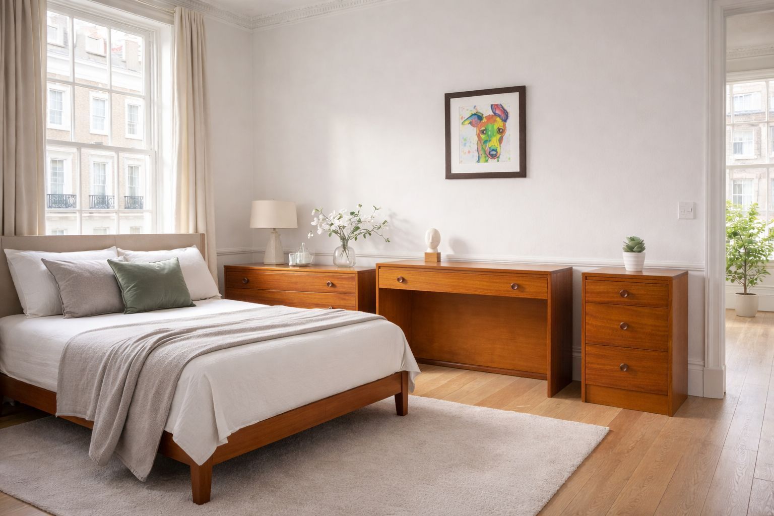Mid Century Teak Bedroom Set With Chest Of Drawers Etc 1960s