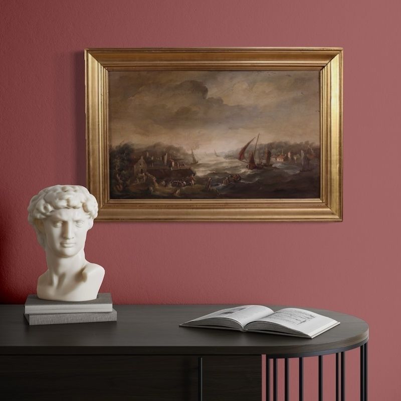 Flemish Painting Seascape With Boats And Characters From The 20th Century photo buy