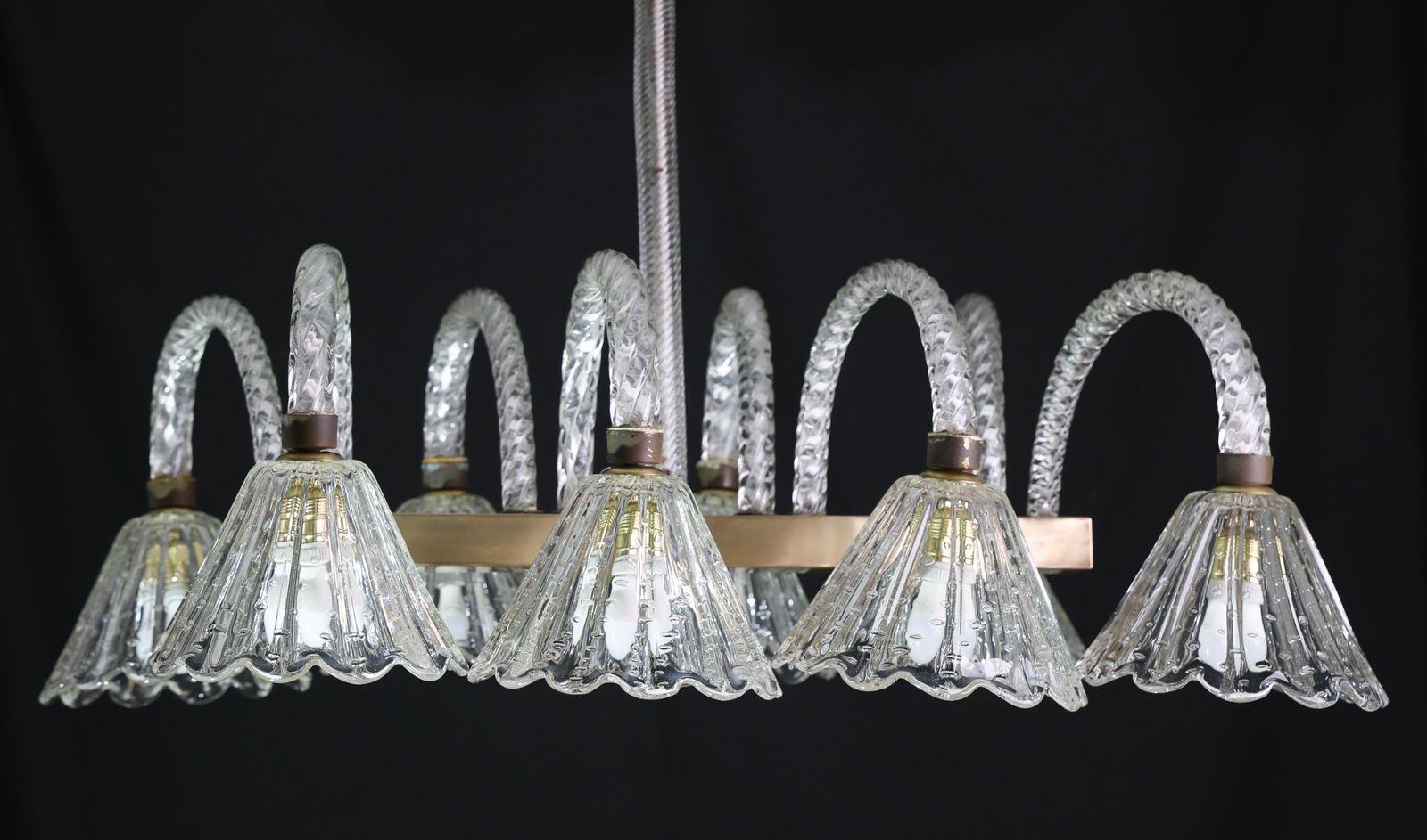 Museal 8 Light Art Decò Barovier E Toso Chandelier, Murano "Bubble" Glass, 1950s photo Lighting