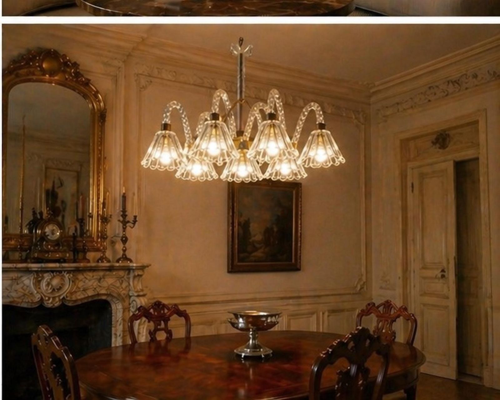 Museal 8 Light Art Decò Barovier E Toso Chandelier, Murano "Bubble" Glass, 1950s photo buy