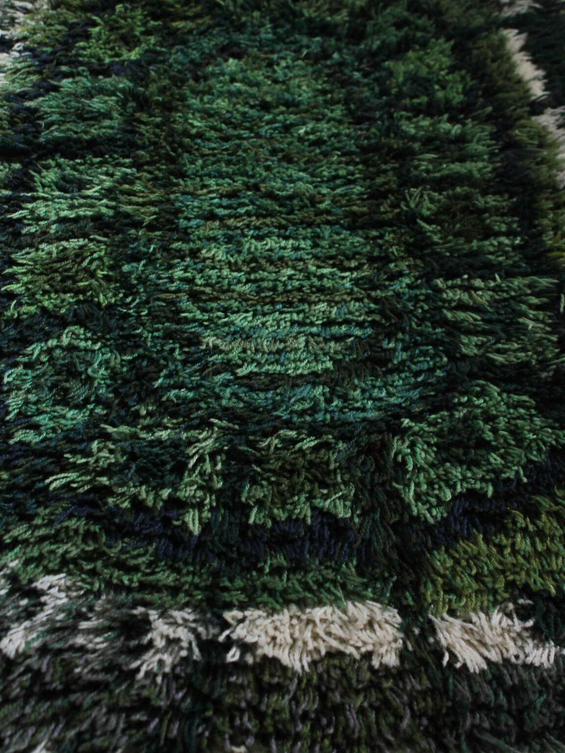 Geometric Swedish Rya Wool Rug In Green Tones 80x150cm photo furniture