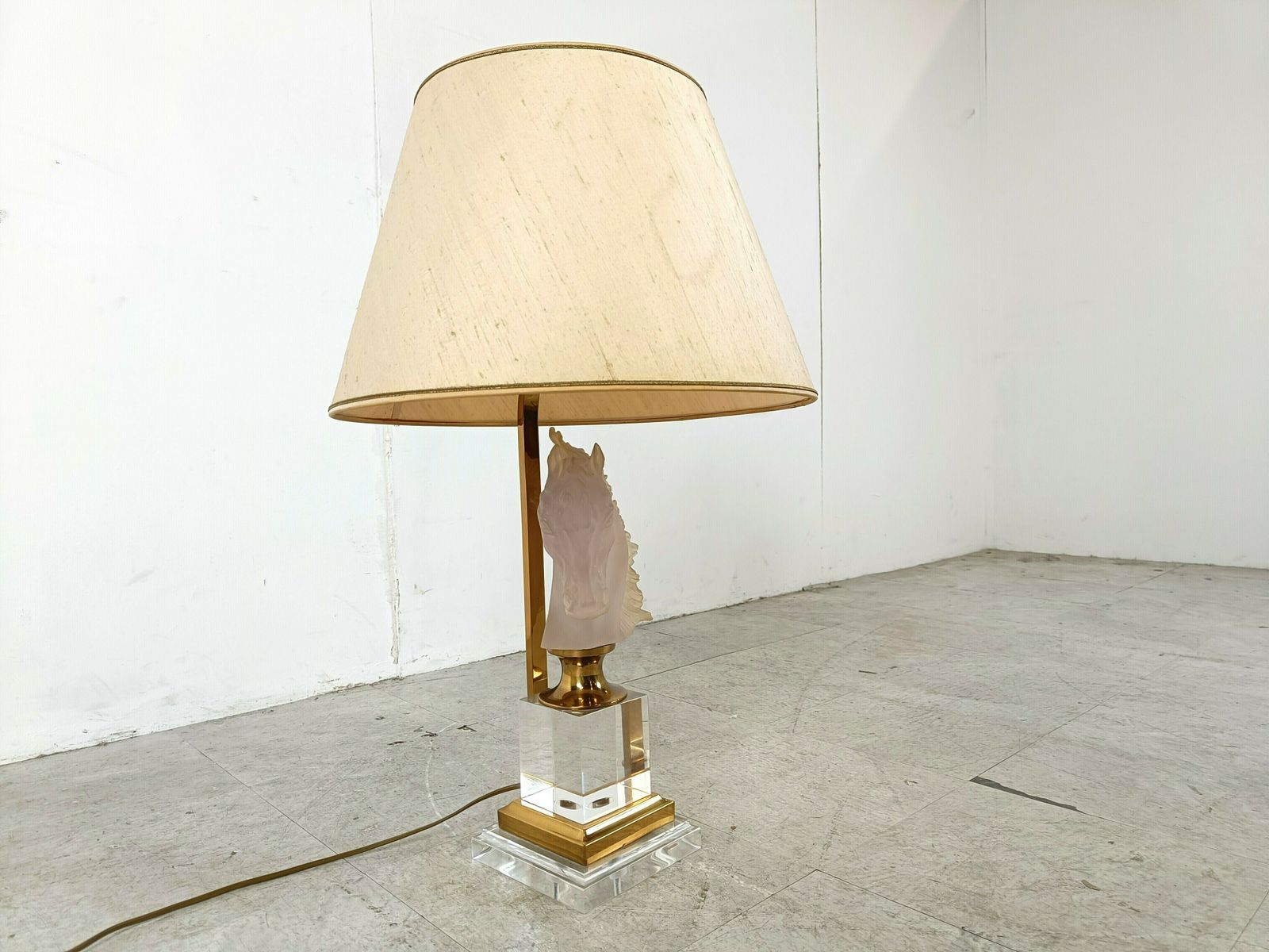 Brass And Glass Horse Head Table Lamp, 1970s France photo vinterior