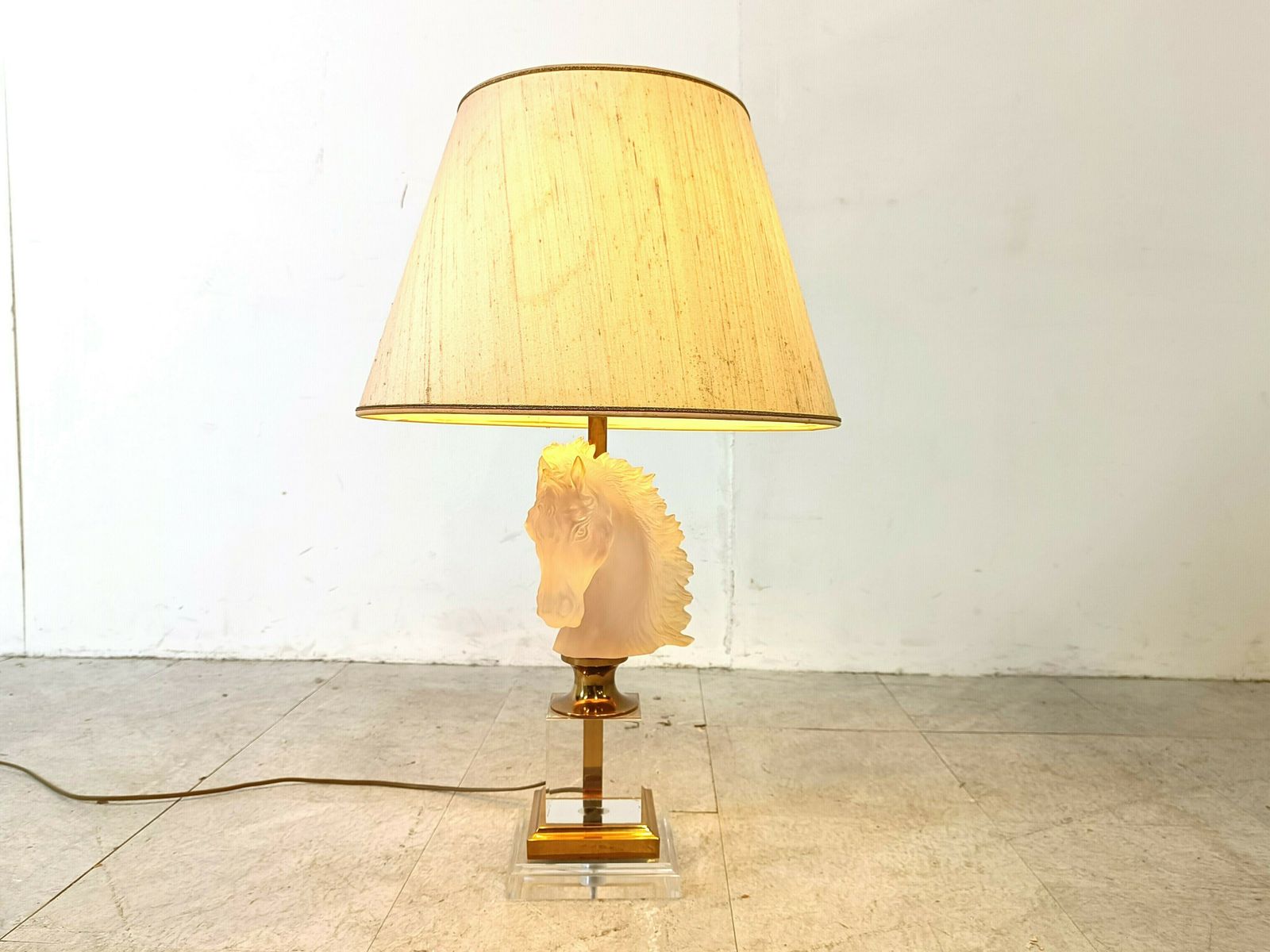 Brass And Glass Horse Head Table Lamp, 1970s France