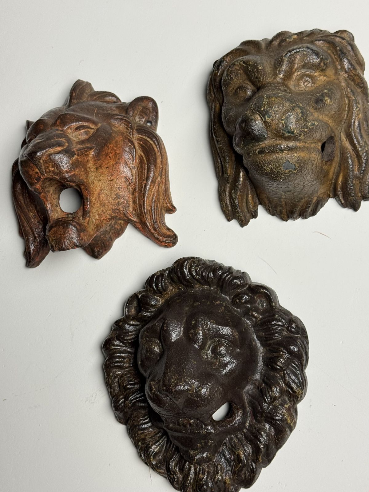 Set Of 3 Cast Iron Lion Heads, 1800s