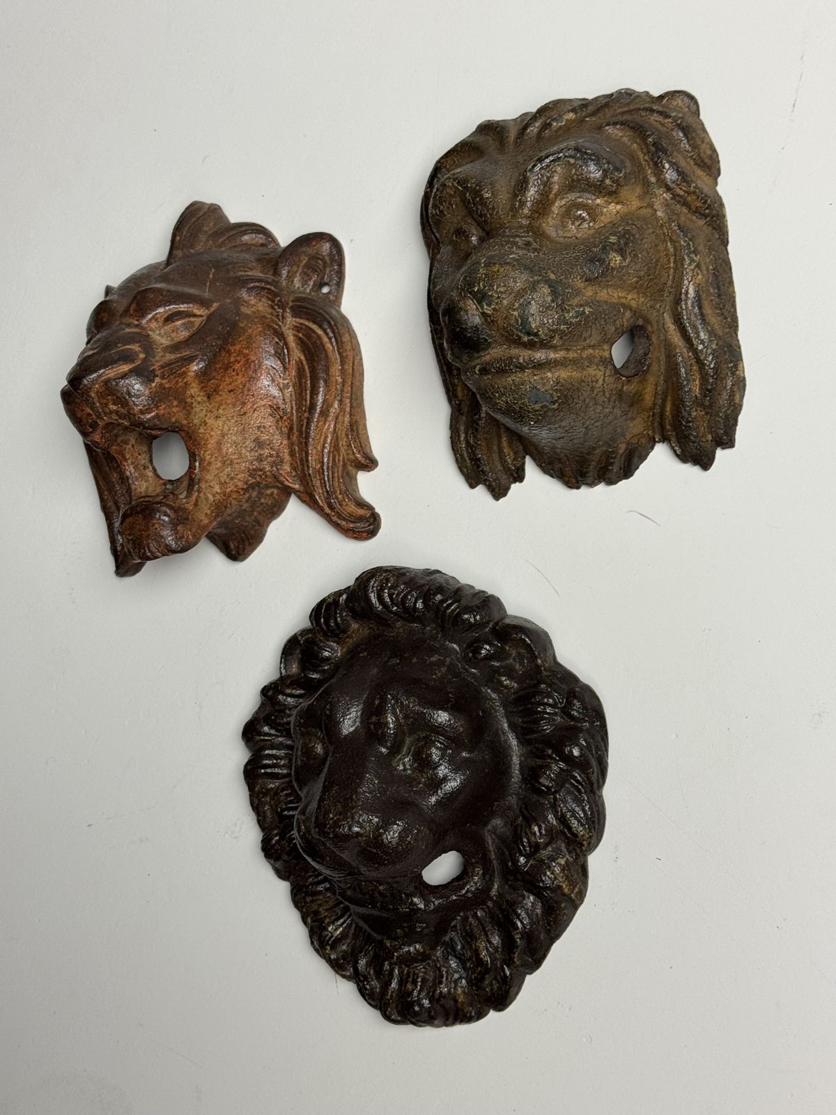 photo furniture Set Of 3 Cast Iron Lion Heads, 1800s
