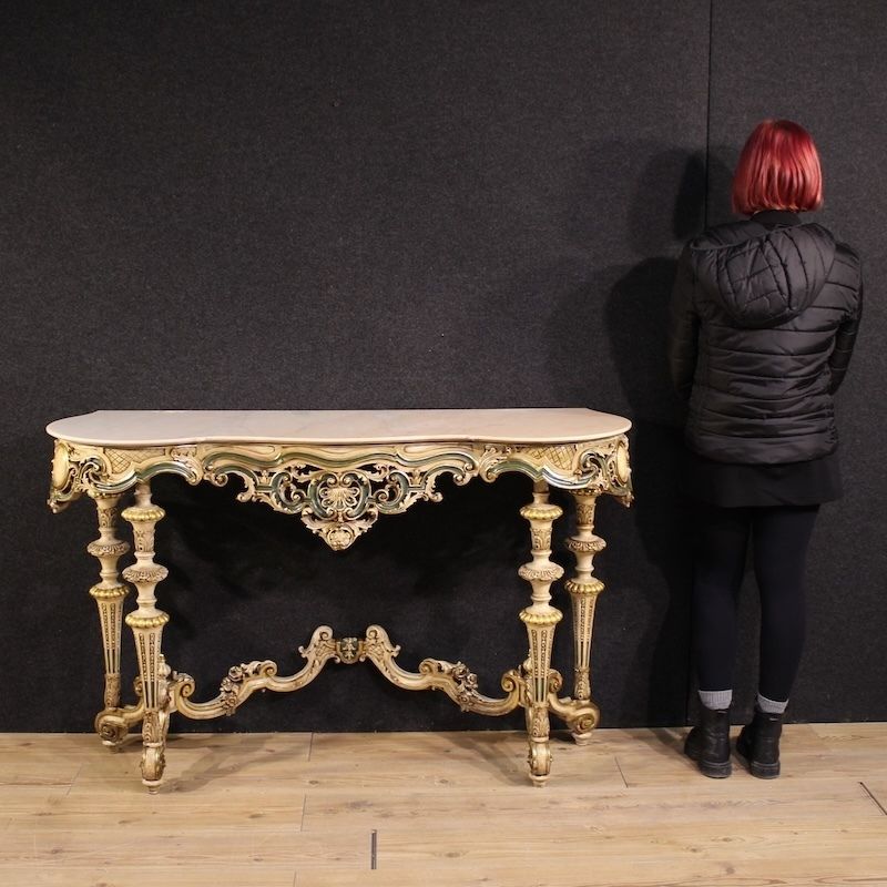 Italian Lacquered And Gilded Console In Eclectic Style From 20th Century photo for sale