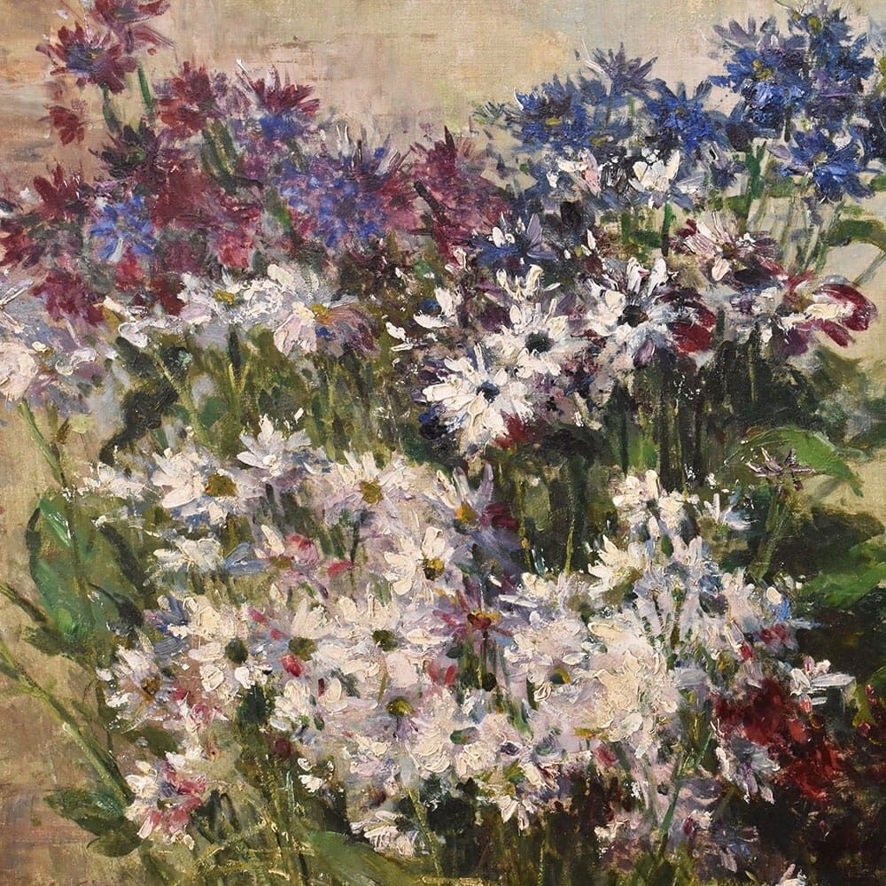 Still Life Flowers Painting, Spring Floral, Cornflowers And Daisies, Oil On Canvas, Antique, XIX. photo 3200.0