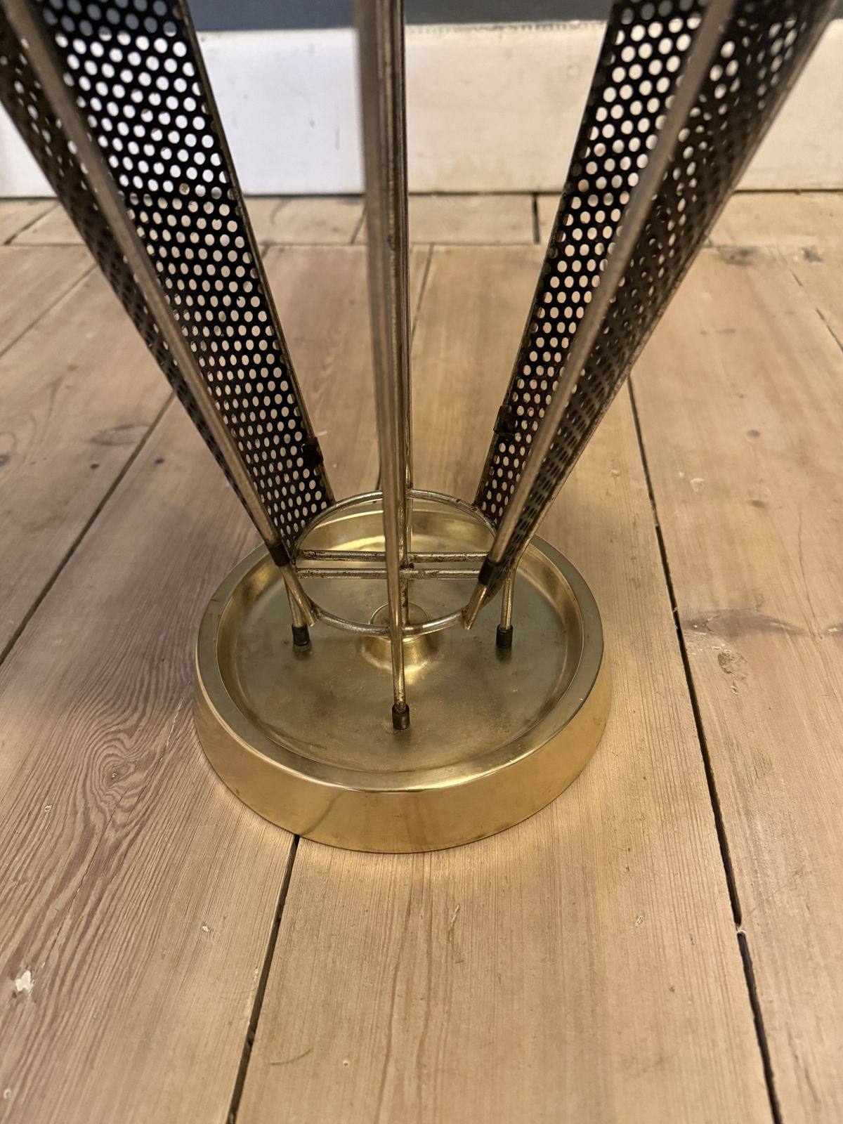Vintage Mid Century Black Metal And Brass Umbrella Stand photo for sale
