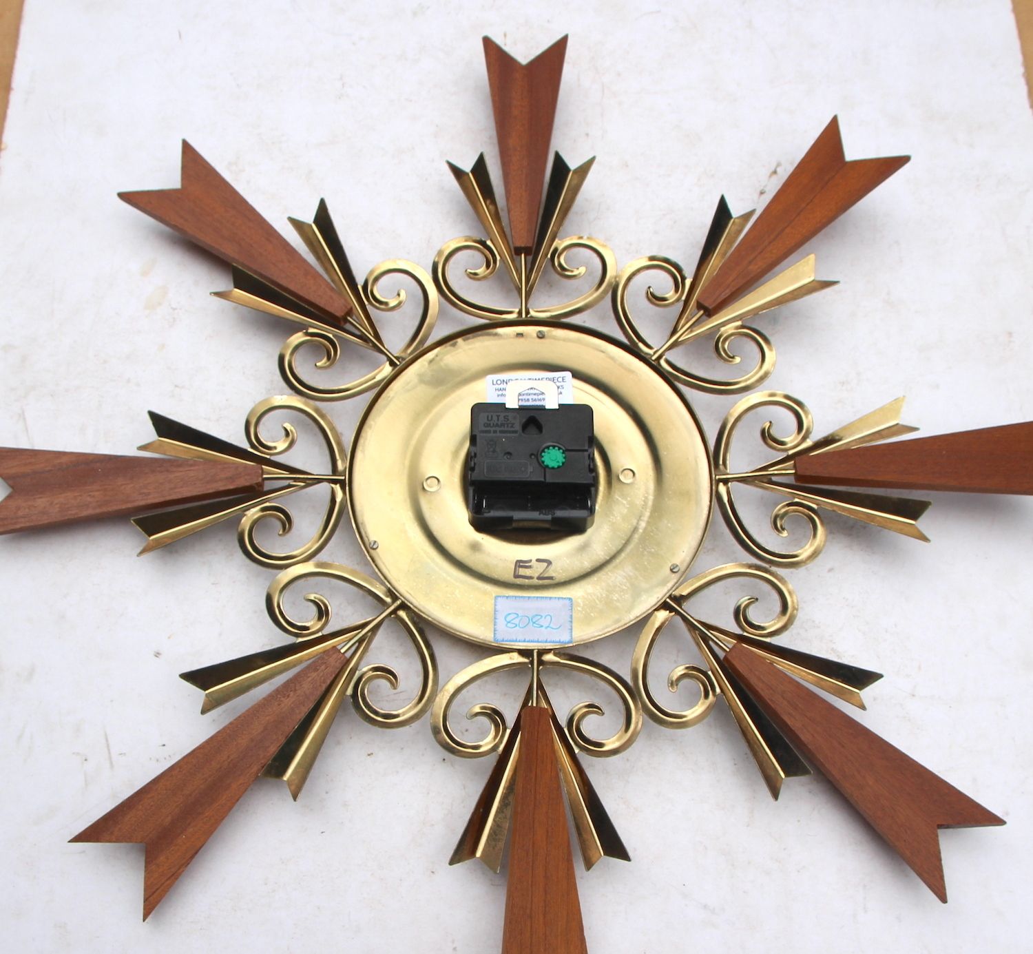 325.0 Huge 51cm 1970s British Sunburst Vintage Wall Clock. Fully Guaranteed. London Timepiece. photo