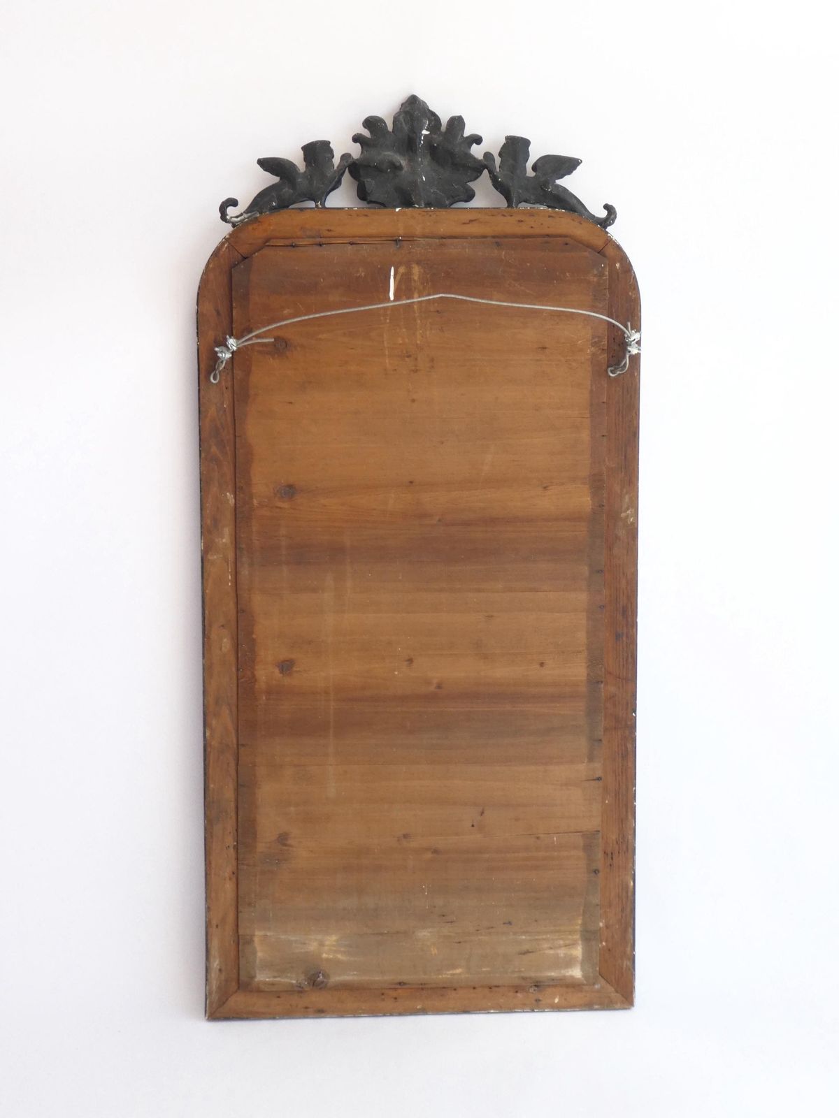 photo furniture Antique French Arched Mirror, 19th Century Louis Philippe Black Gold With Ornament, Carved Wall Mirror
