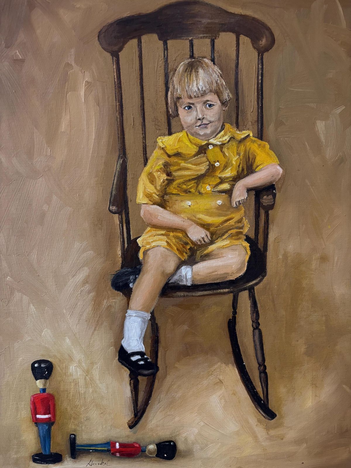 Oil Painting On Canvas Board Of A Young Child Titled "Dad" Signed Susan Gunkel photo 145.0
