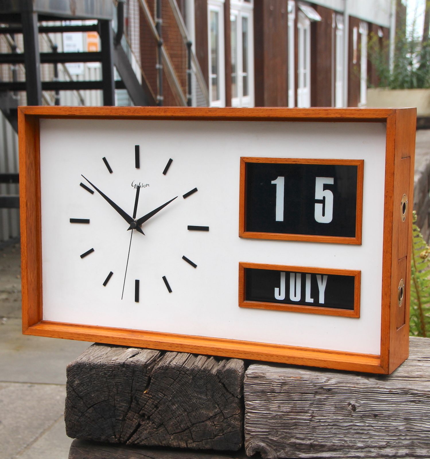 Huge 58cm Mahogany British Day/Date Vintage Wall Clock. London Timepiece photo for sale