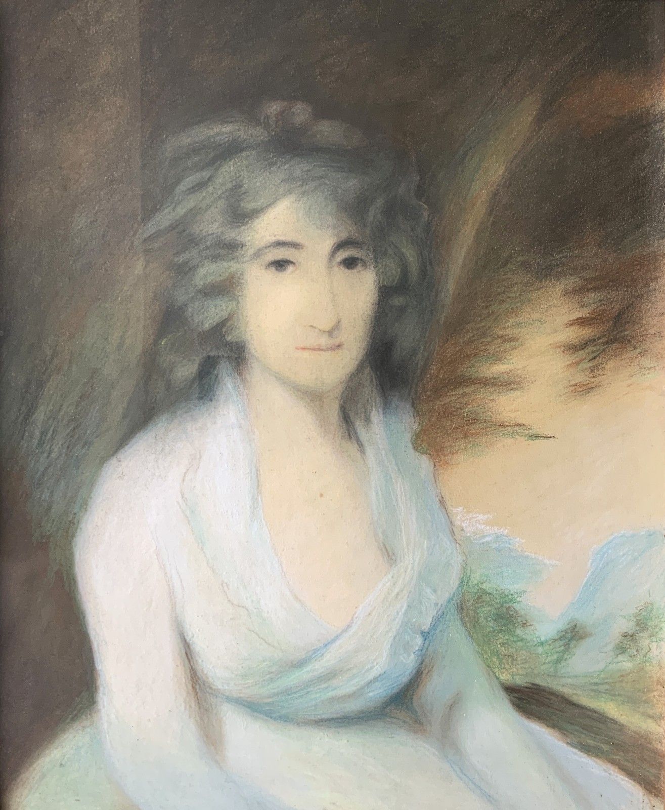 Antique Regency Portrait Painting Female Model Pastel & Gouache Circa 1830s photo furniture
