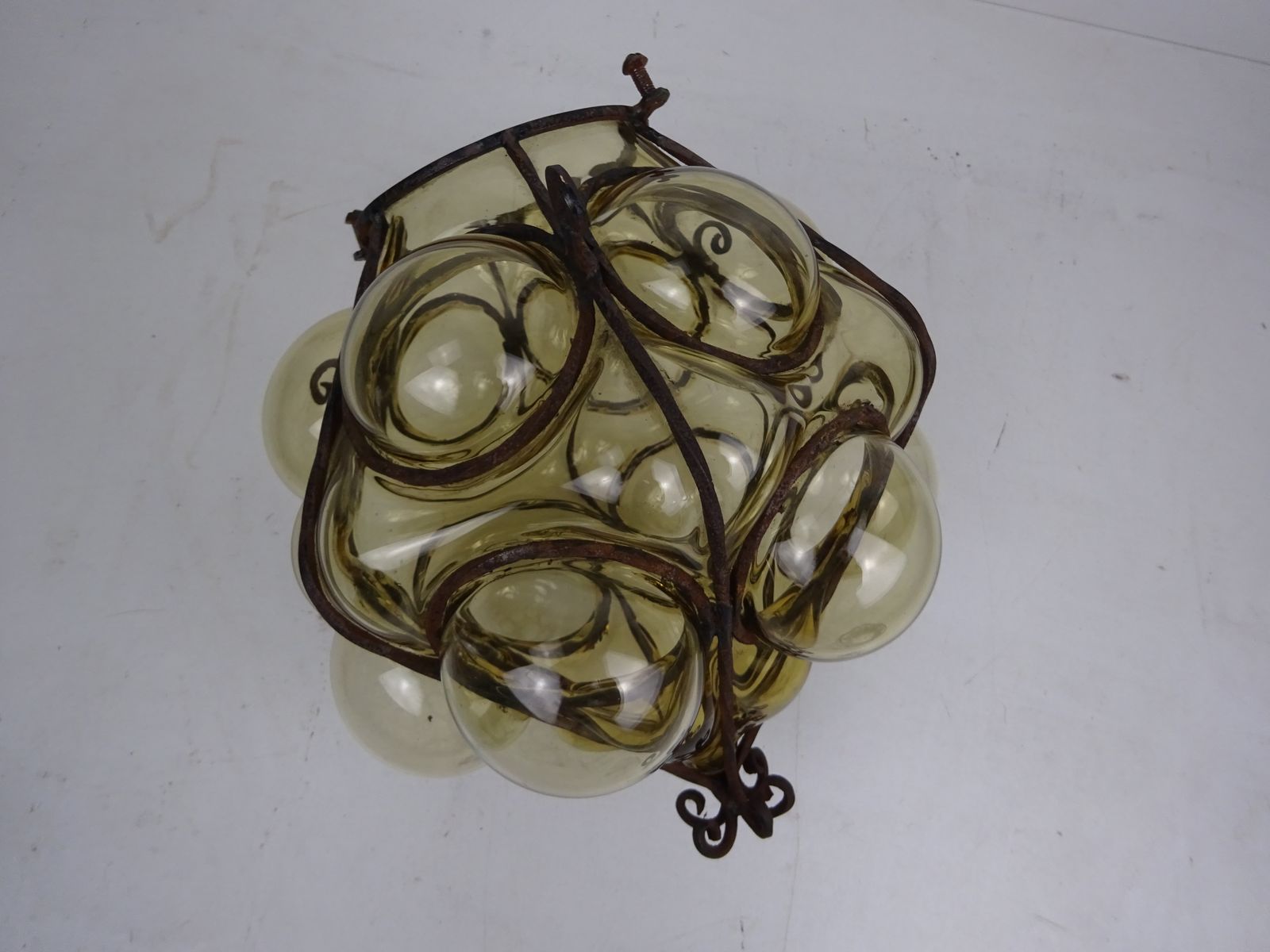 120.0 Vintage Reclaimed Seguso Murano Caged Bubble Smoked Glass Pendant Shade photo