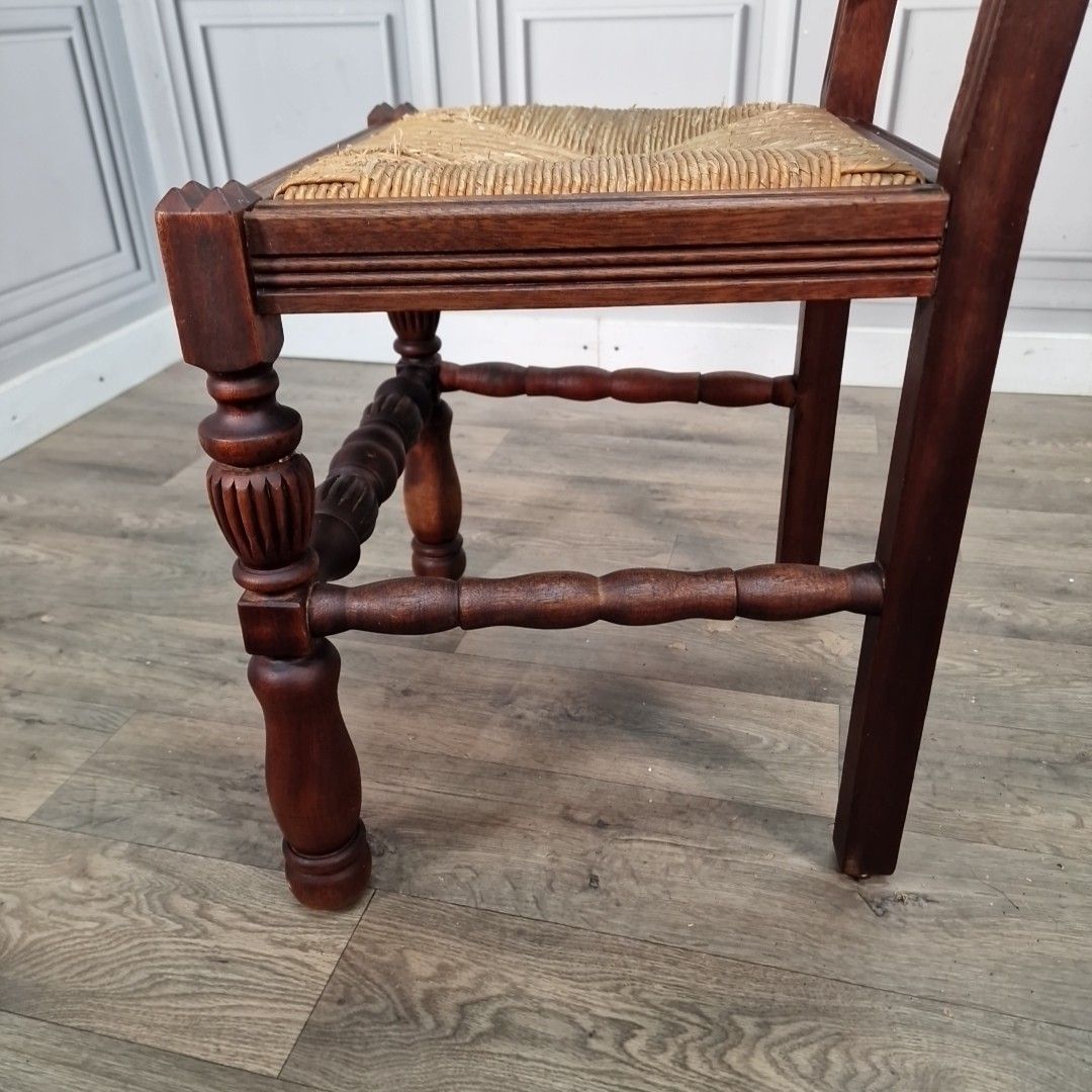 150.0 Antique Carved Wooden Chair Rush Seat Decorative Hall Neo Basque Style Walnut photo