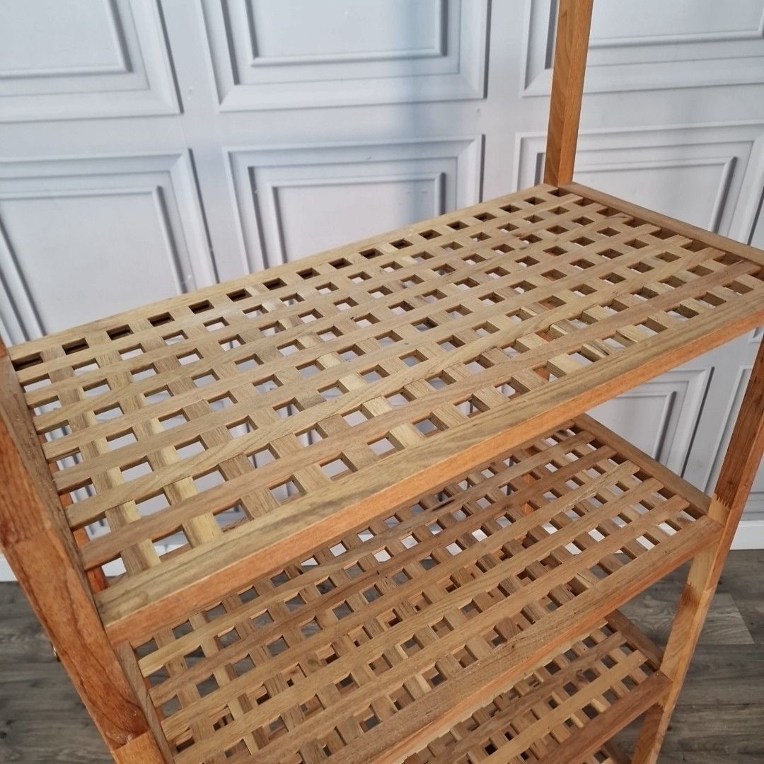 Vintage Wooden Shelving Unit Open Bookcase Lattice Walnut Shelf / Shelves Retro photo 190.0