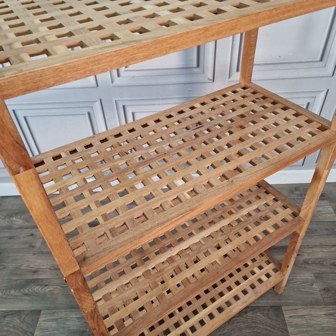 Vintage Wooden Shelving Unit Open Bookcase Lattice Walnut Shelf / Shelves Retro photo vinterior