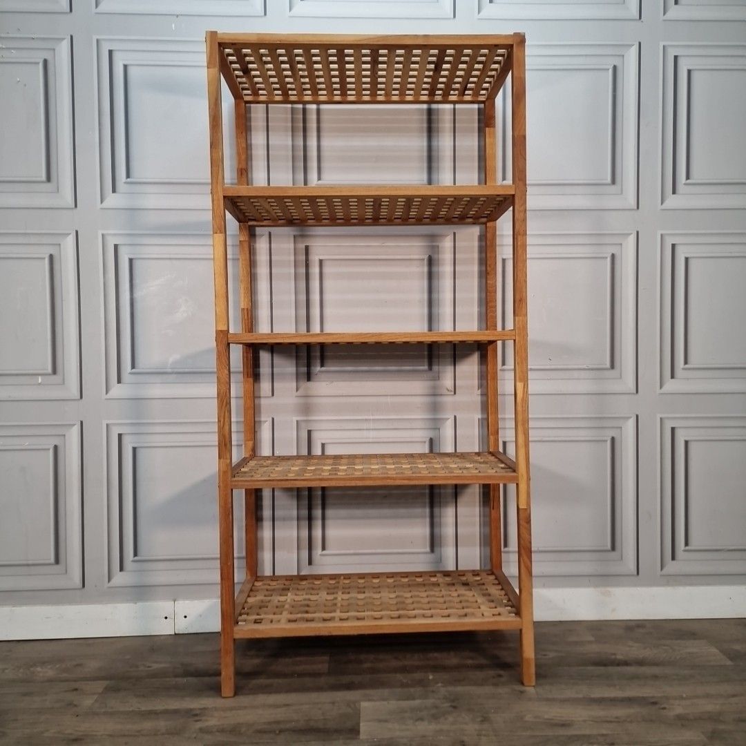 190.0 Vintage Wooden Shelving Unit Open Bookcase Lattice Walnut Shelf / Shelves Retro photo