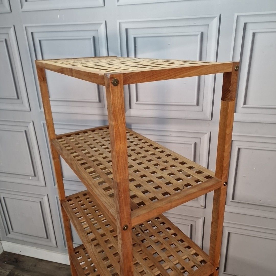 photo buy Vintage Wooden Shelving Unit Open Bookcase Lattice Walnut Shelf / Shelves Retro