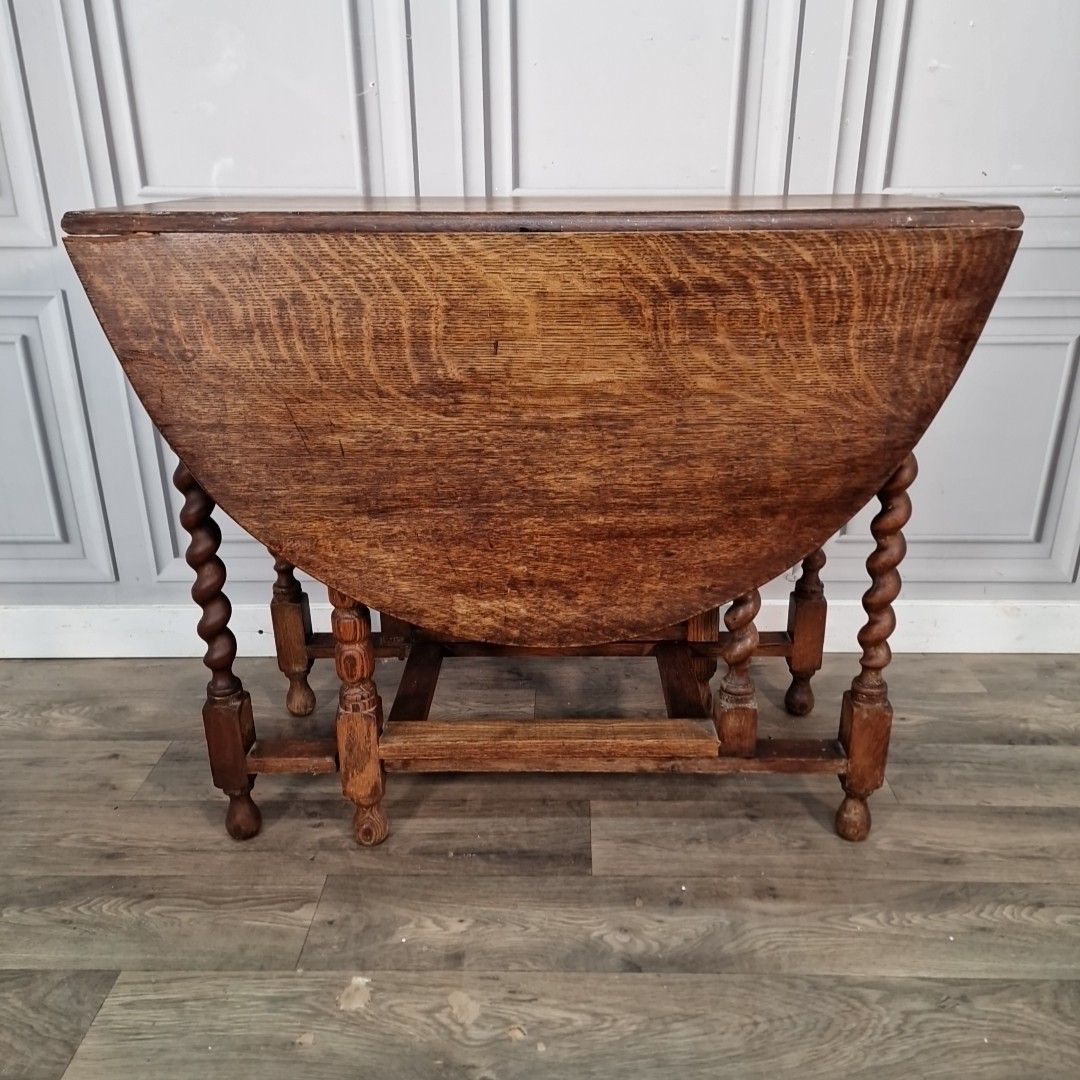 Antique Oak Gateleg Table Barley Twist Drop Leaf Dining Wooden Vintage Retro photo buy