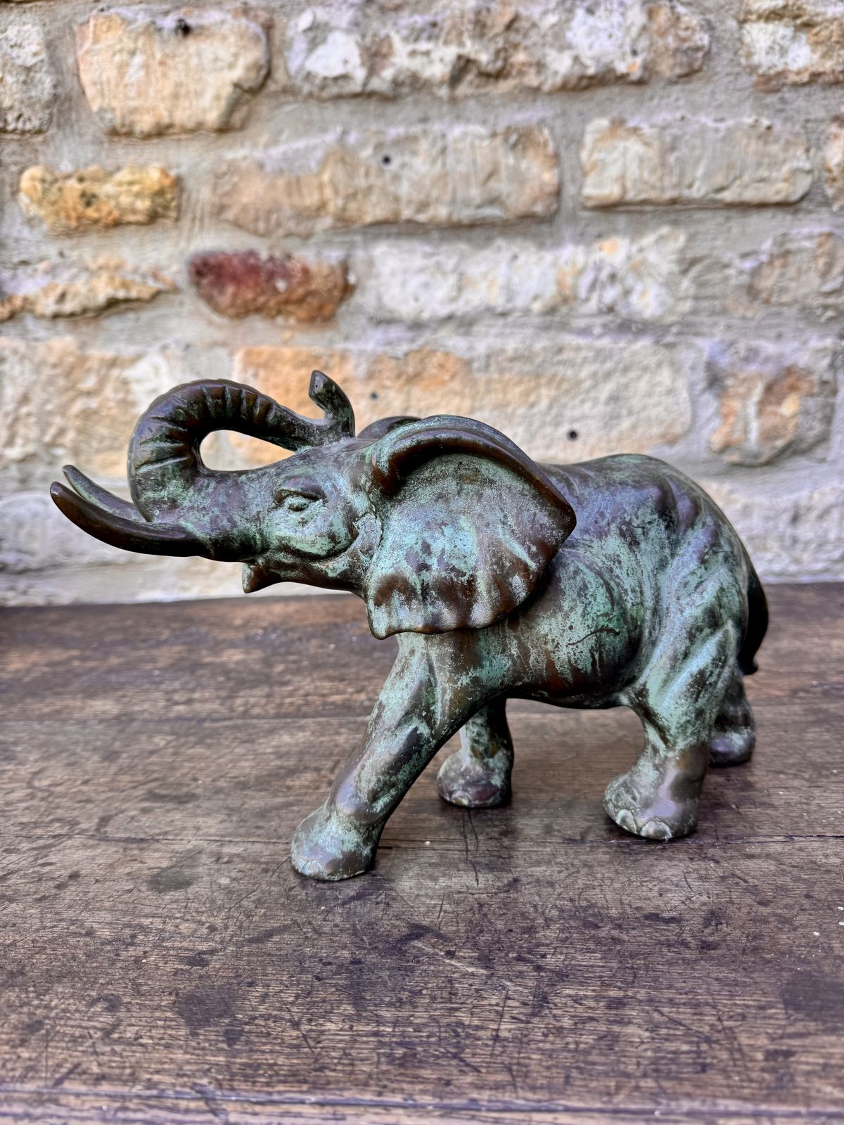 Vintage Bronze Elephant Figurine With Verdigris Patina photo Art