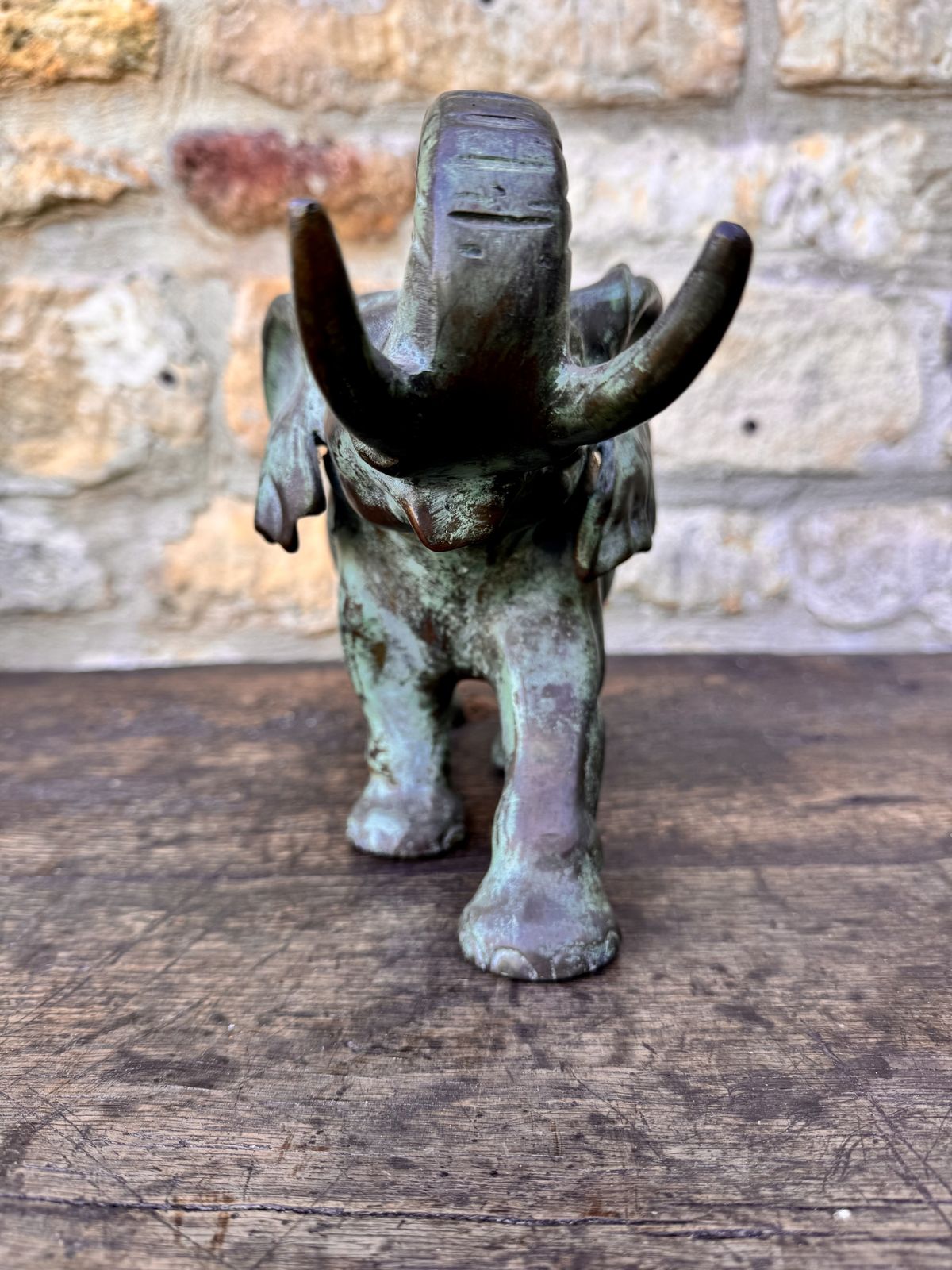 Vintage Bronze Elephant Figurine With Verdigris Patina photo buy