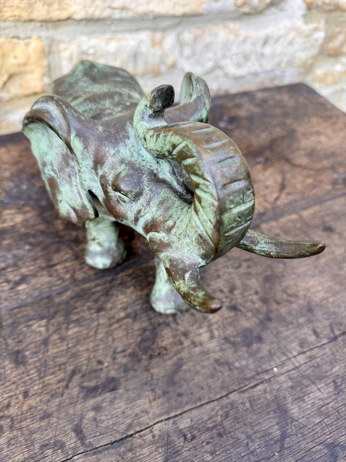 Vintage Bronze Elephant Figurine With Verdigris Patina photo vintage