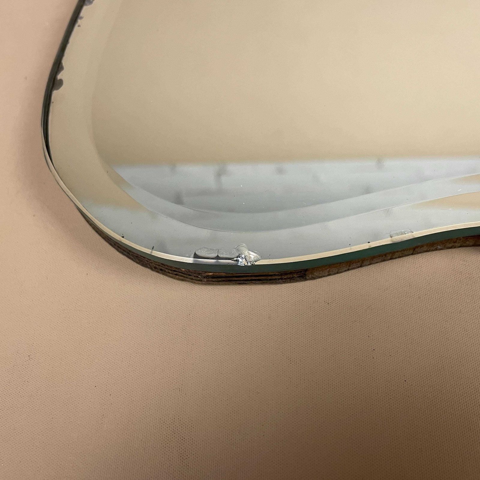 photo furniture Vintage Wall Mirror Frameless Bevelled Glass Hanging Chain Art Deco Style C.1930s Unframed Hallway Bedroom 54x33cm Scalloped