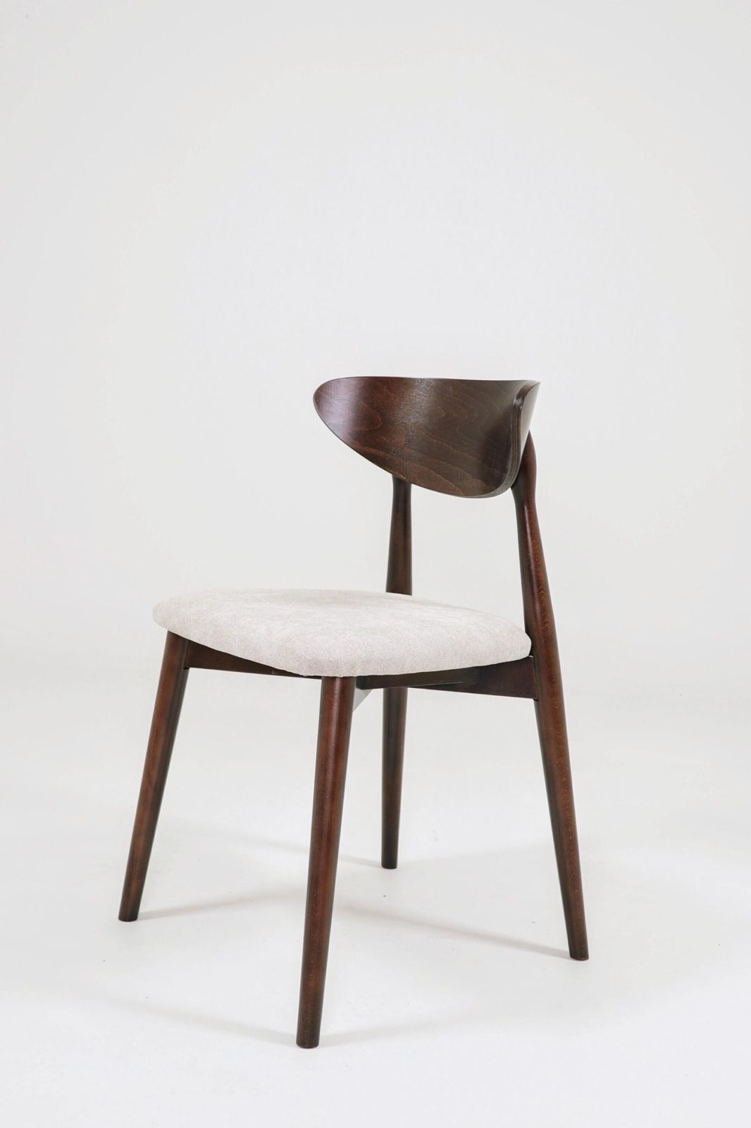 Modern Set Of 6 Dining Chairs, Ecru Farbic And Dark Walnut Beech Wood photo vinterior