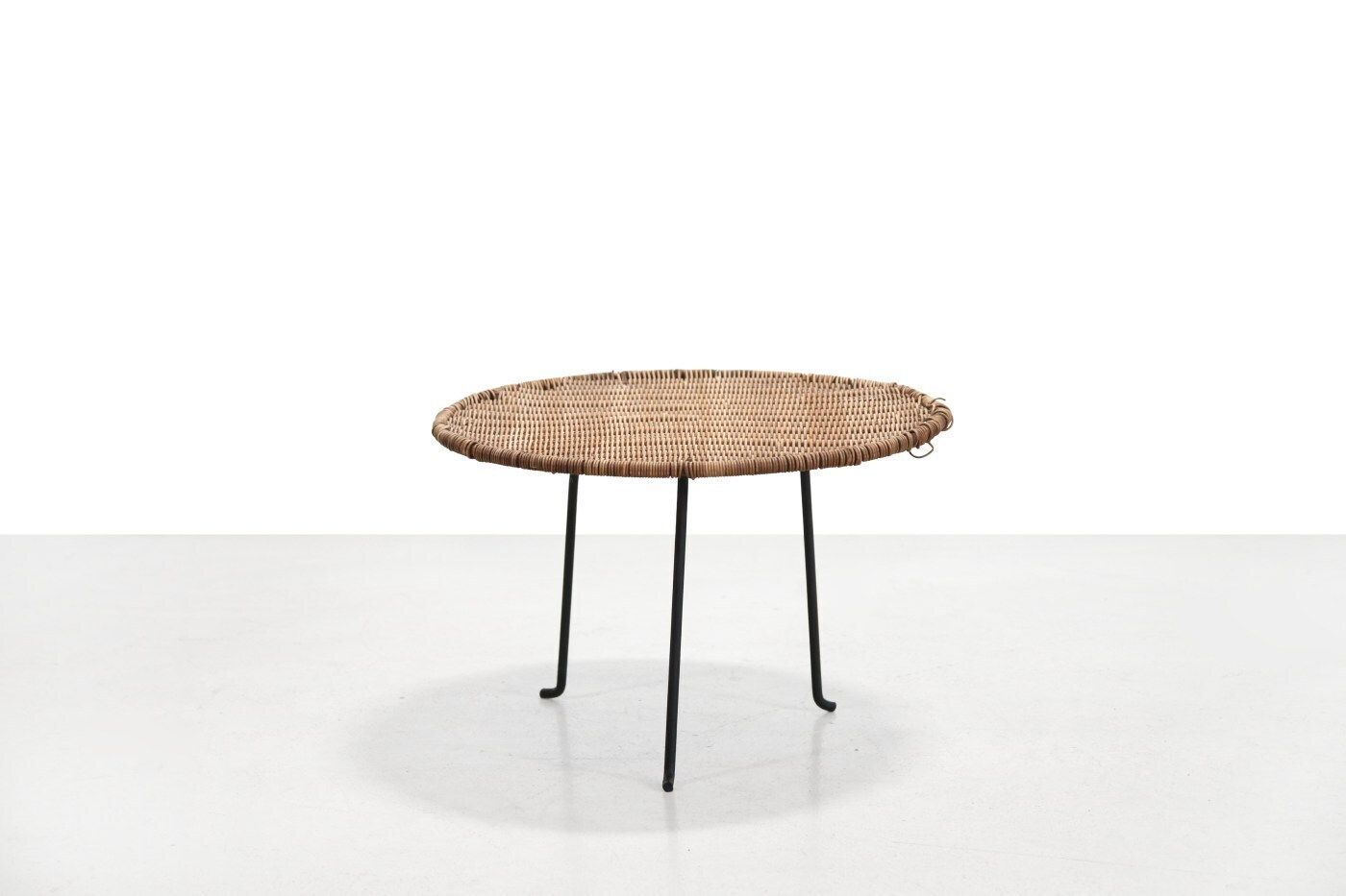 Round Wicker Side Table In The Style Of Raoul Guys photo for sale