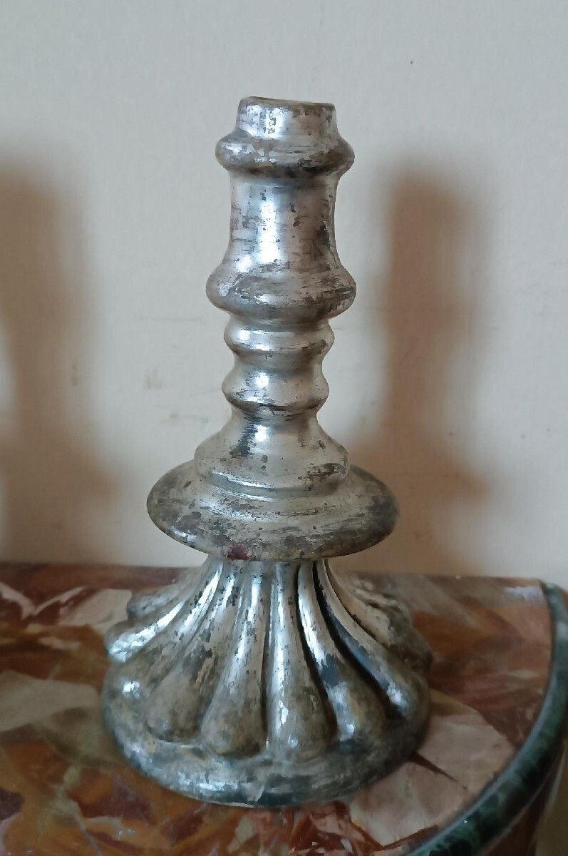 Rare Pair Of Antique Silvered Terracotta Candlesticks From The 17th Century photo furniture