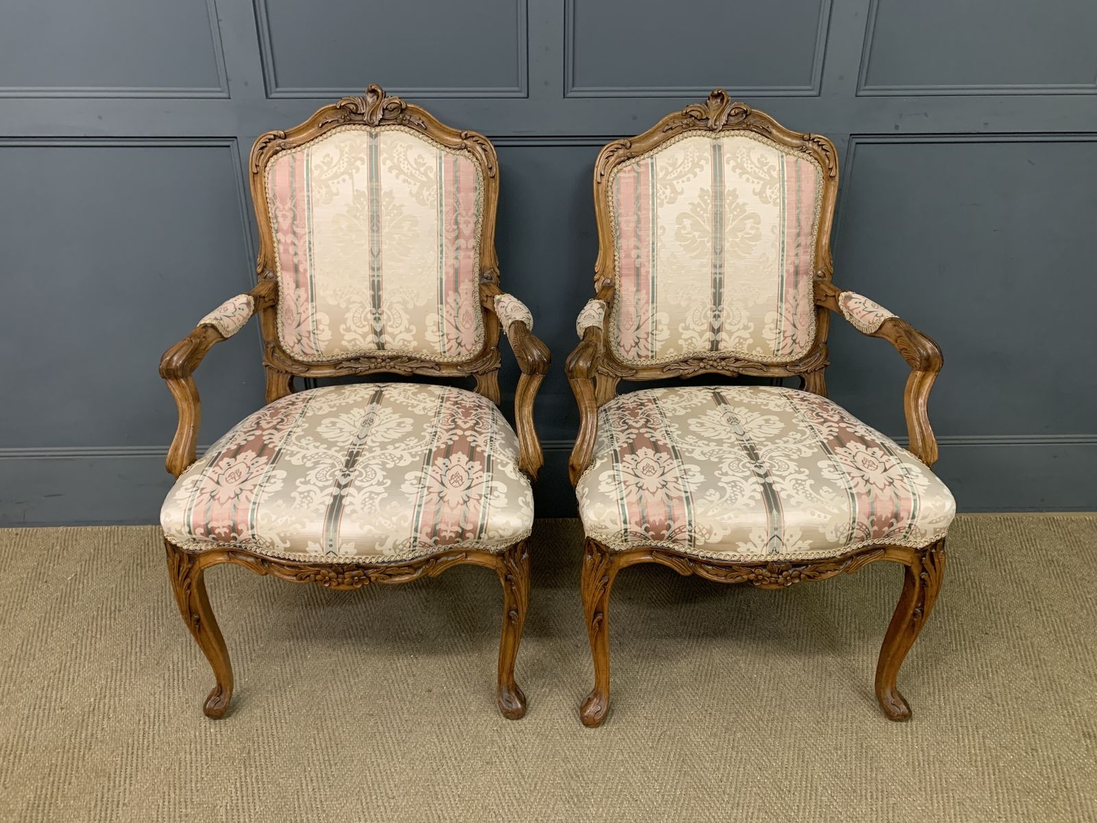 Pair Of French Carved Walnut Armchairs photo furniture