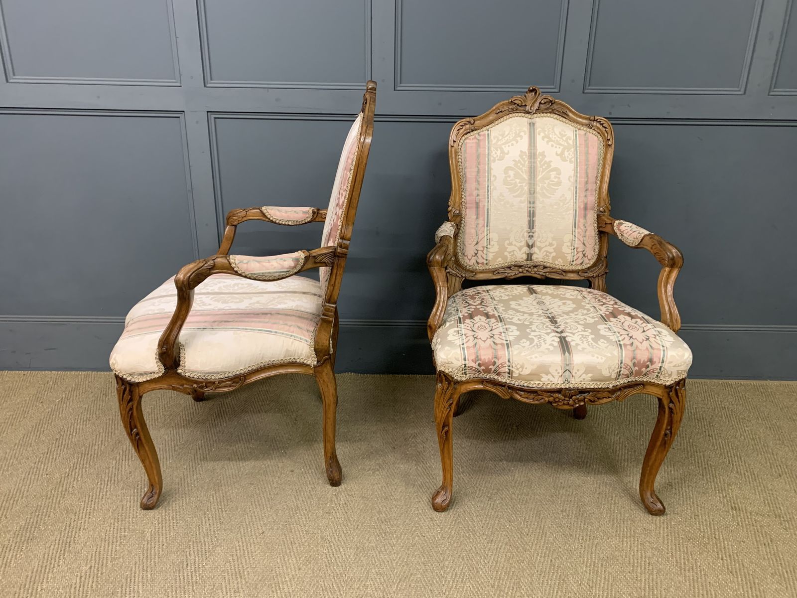 Pair Of French Carved Walnut Armchairs photo Furniture