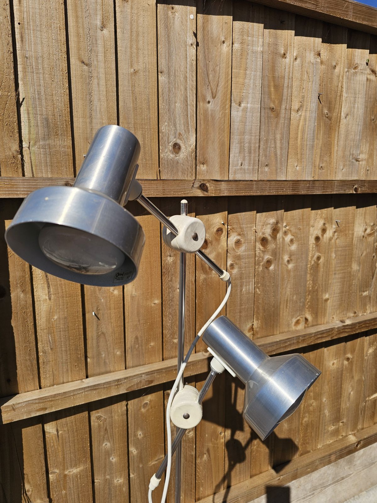 Vintage Mid Century 2 Light Metal Adjustable Spot Floor Standard Lamp 1970 photo for sale