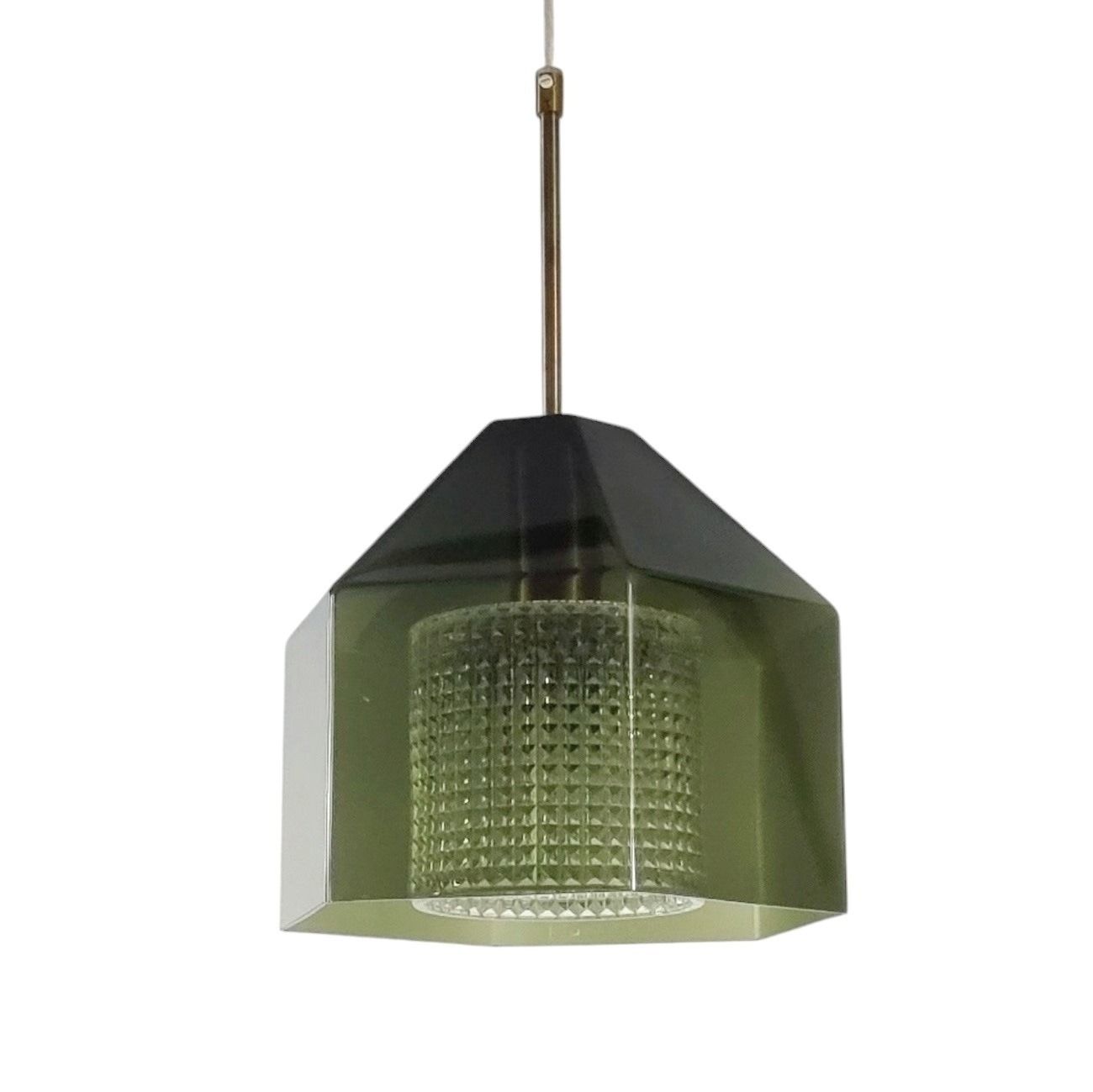 Plafonnier scandinave mid-century en verre et laiton, par Carl Fagerlund pour Orrefors, Suède, années 1960