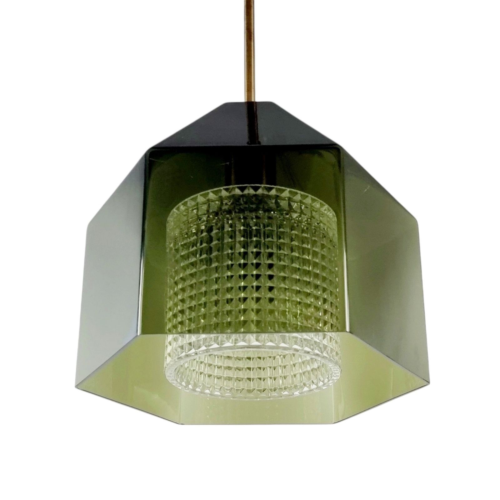 Plafonnier scandinave mid-century en verre et laiton, par Carl Fagerlund pour Orrefors, Suède, années 1960 photo for sale