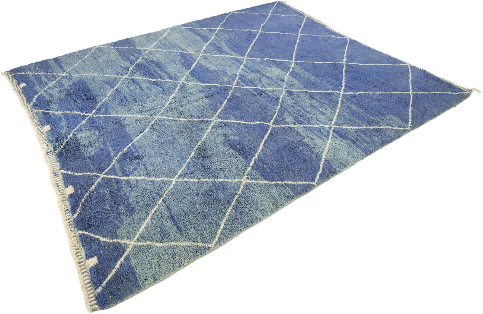 Moroccan Rug, 351 × 302 Cm, Blue And Ivory Diamond Pattern photo for sale