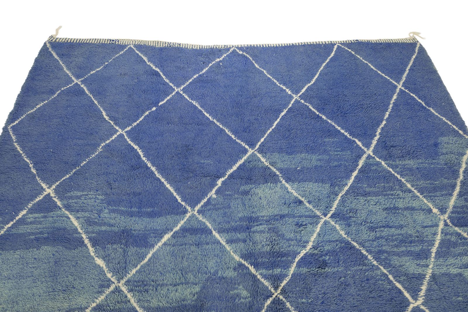 Moroccan Rug, 351 × 302 Cm, Blue And Ivory Diamond Pattern photo Textiles