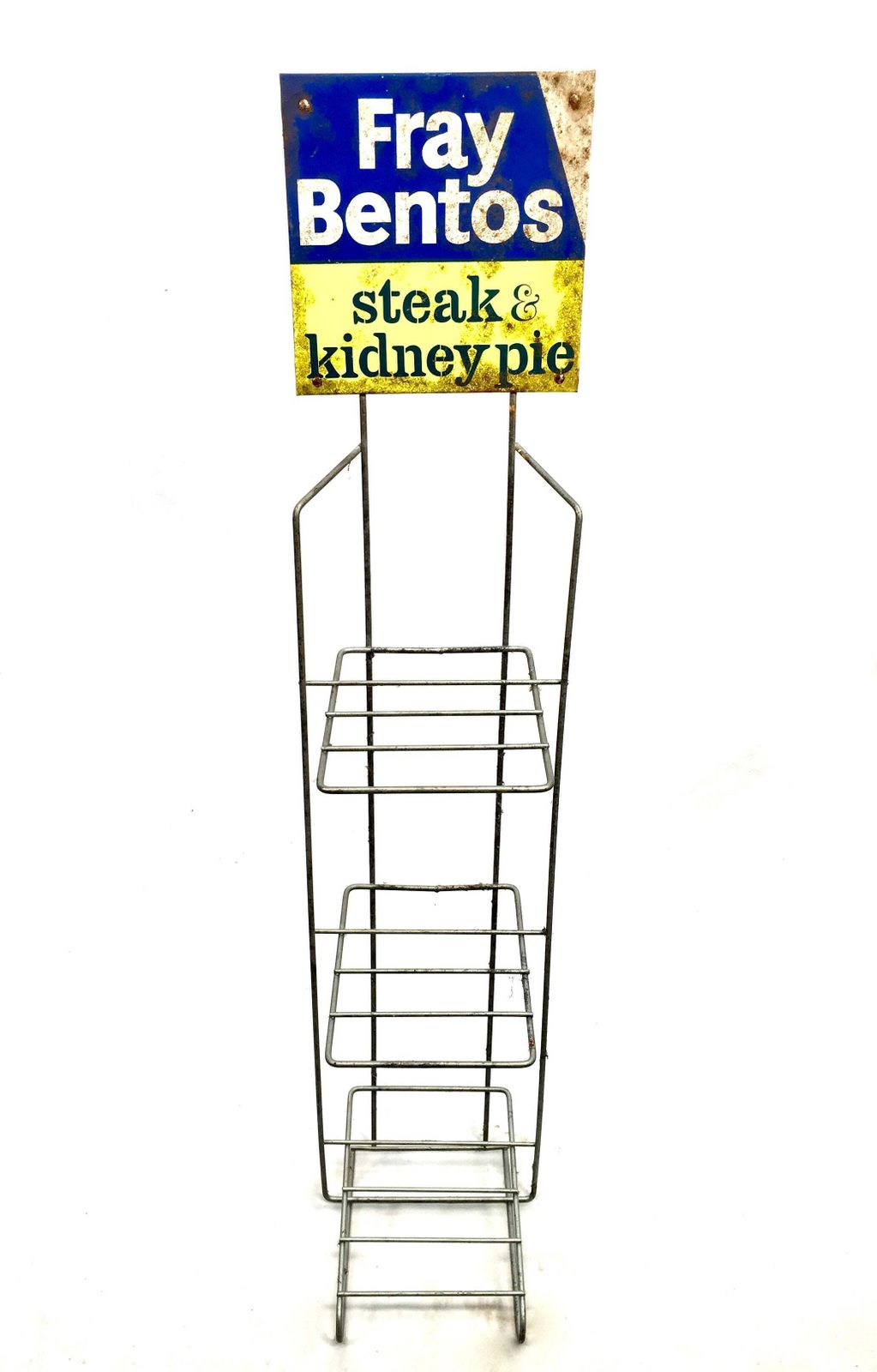 Antique Advertising Shop Counter Display Stand Fray Bentos Pie Metal Sign 1950s photo for sale
