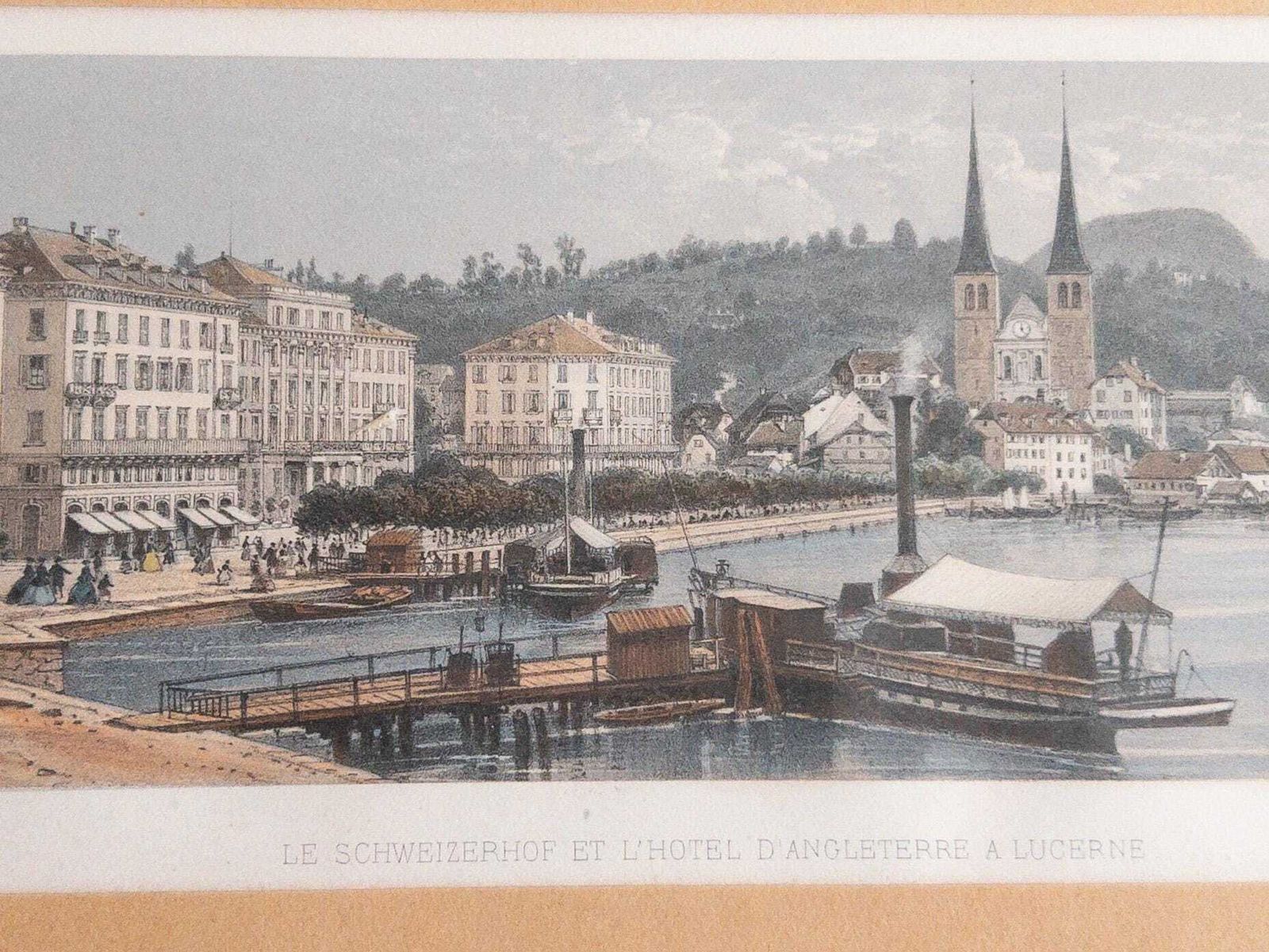 Rare Swiss Lithographs: Lucerne By Jean Jacottet | 1960s Blanchoud Edition | Framed Vintage Art, Pair photo 357.0