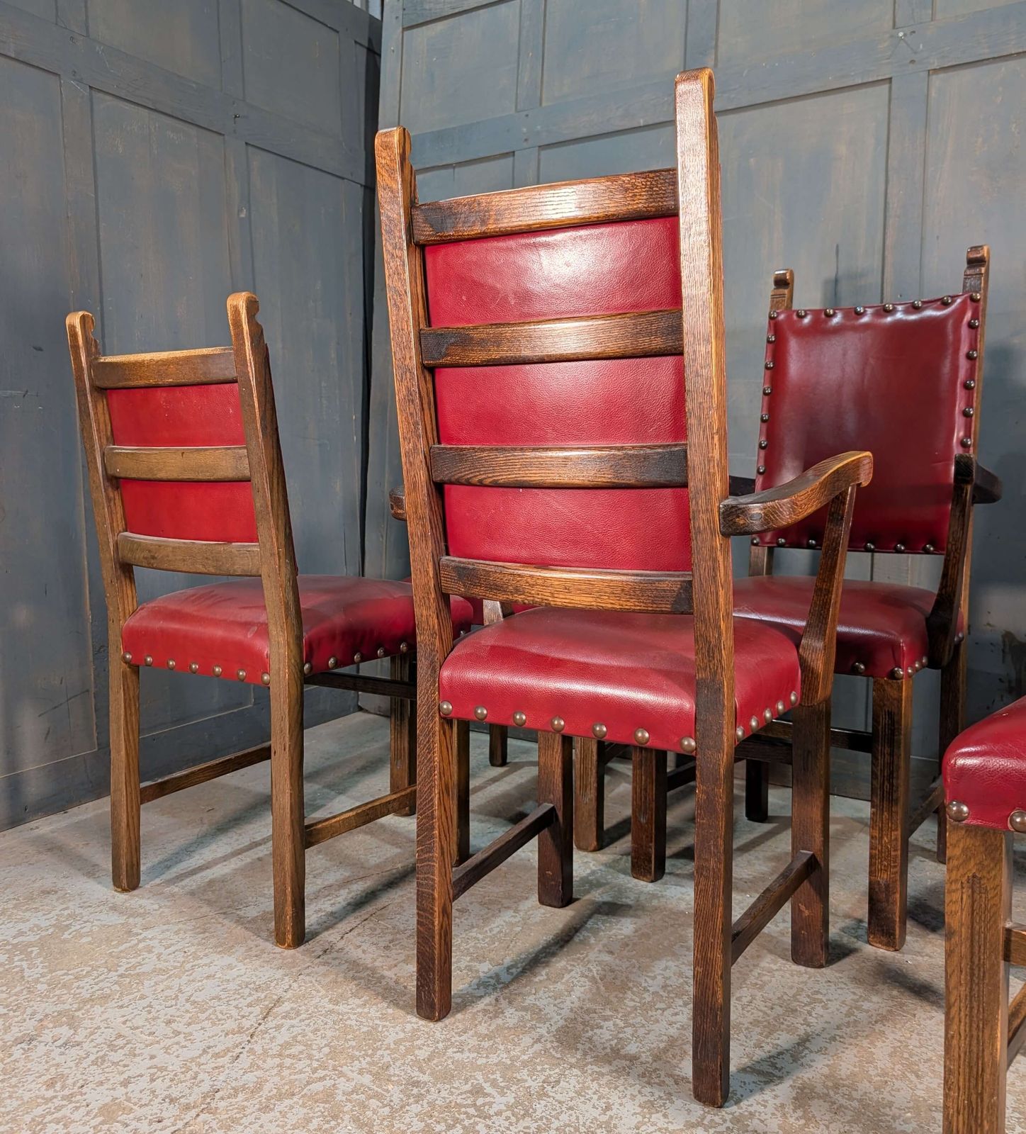 1550’s Style From The 1950’s Six Leather Upholstered Dining Chairs photo vinterior