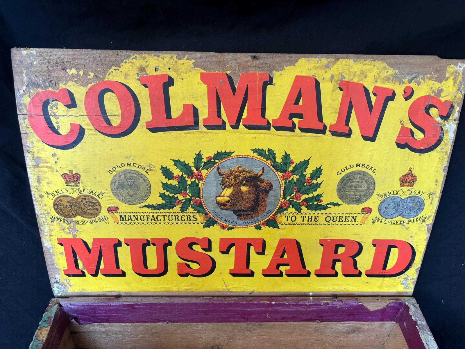 Antique Colman's Mustard Wooden Box Shop Display With Tins And Jars photo buy