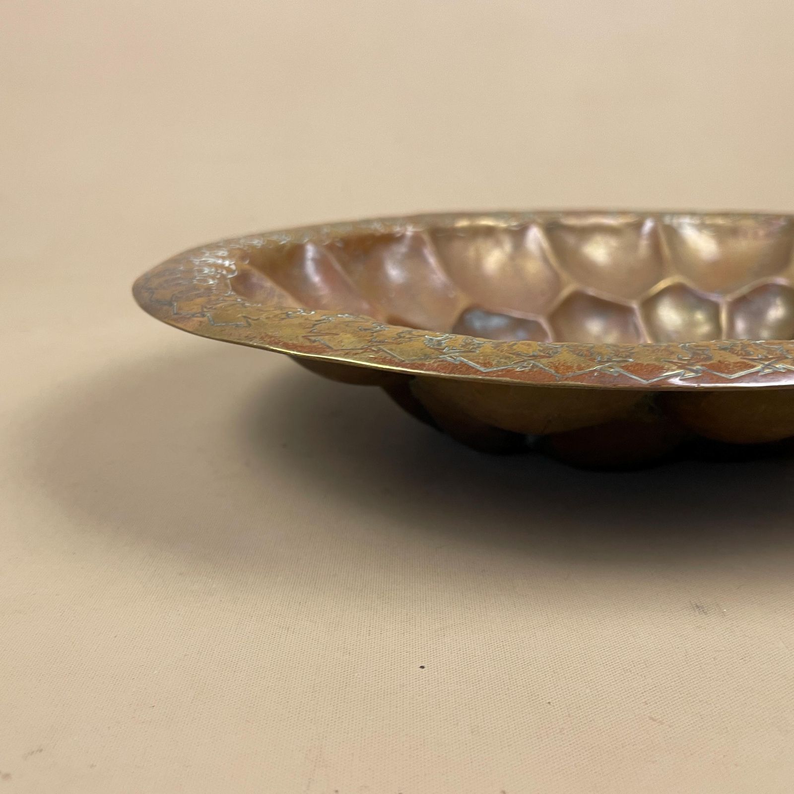 Georg Von Mendelssohn Antique Metal Gold Brass Tray Oval 1920's Decorative Scalloped Patterned 32x23.5cm Handmade Decorative German photo buy