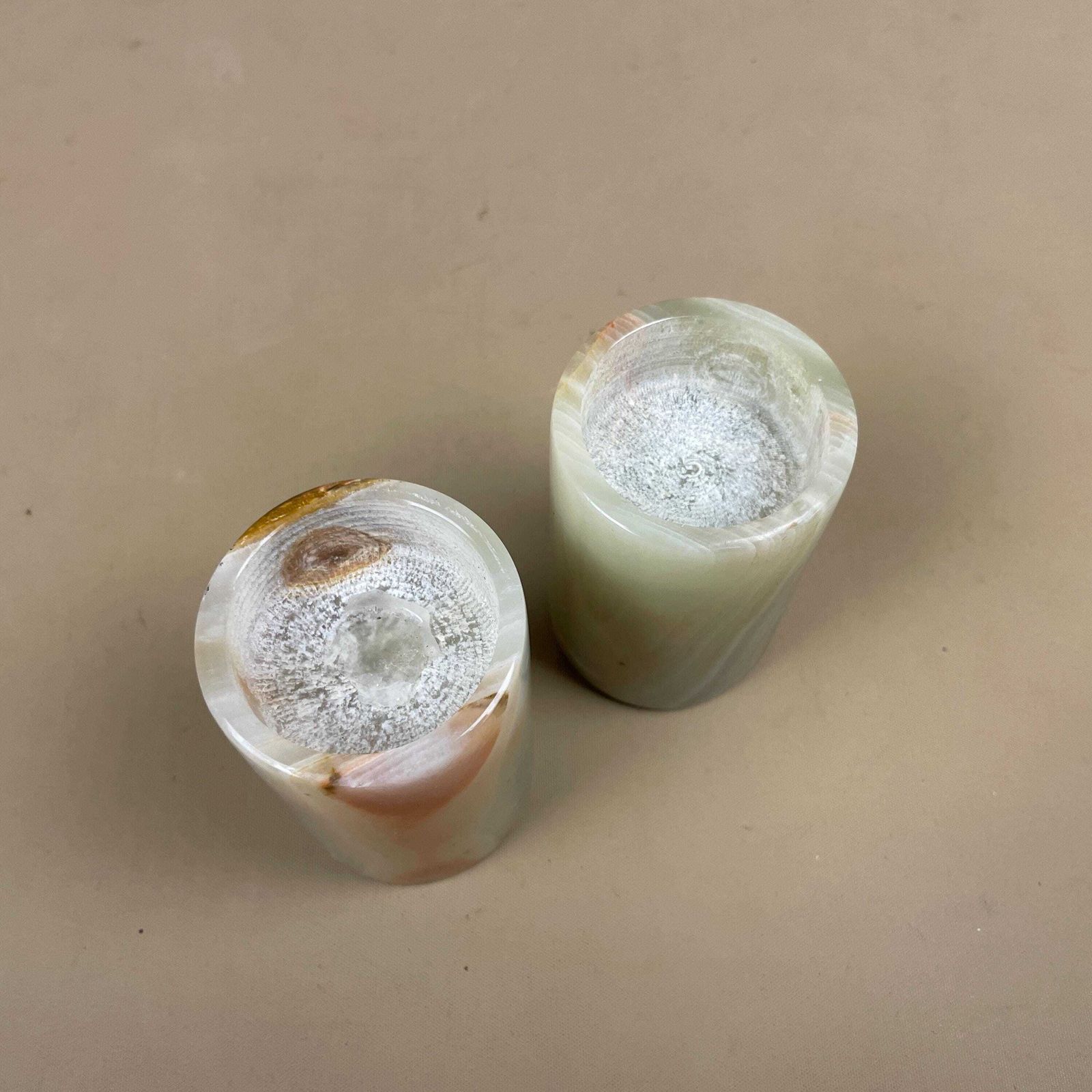 Pair Marble Pillar Candle Holders Natural Onyx Green Brown Cylinders Tea Light Holder Round Vintage Decor Table Mantle Display Natural Set photo 69.0