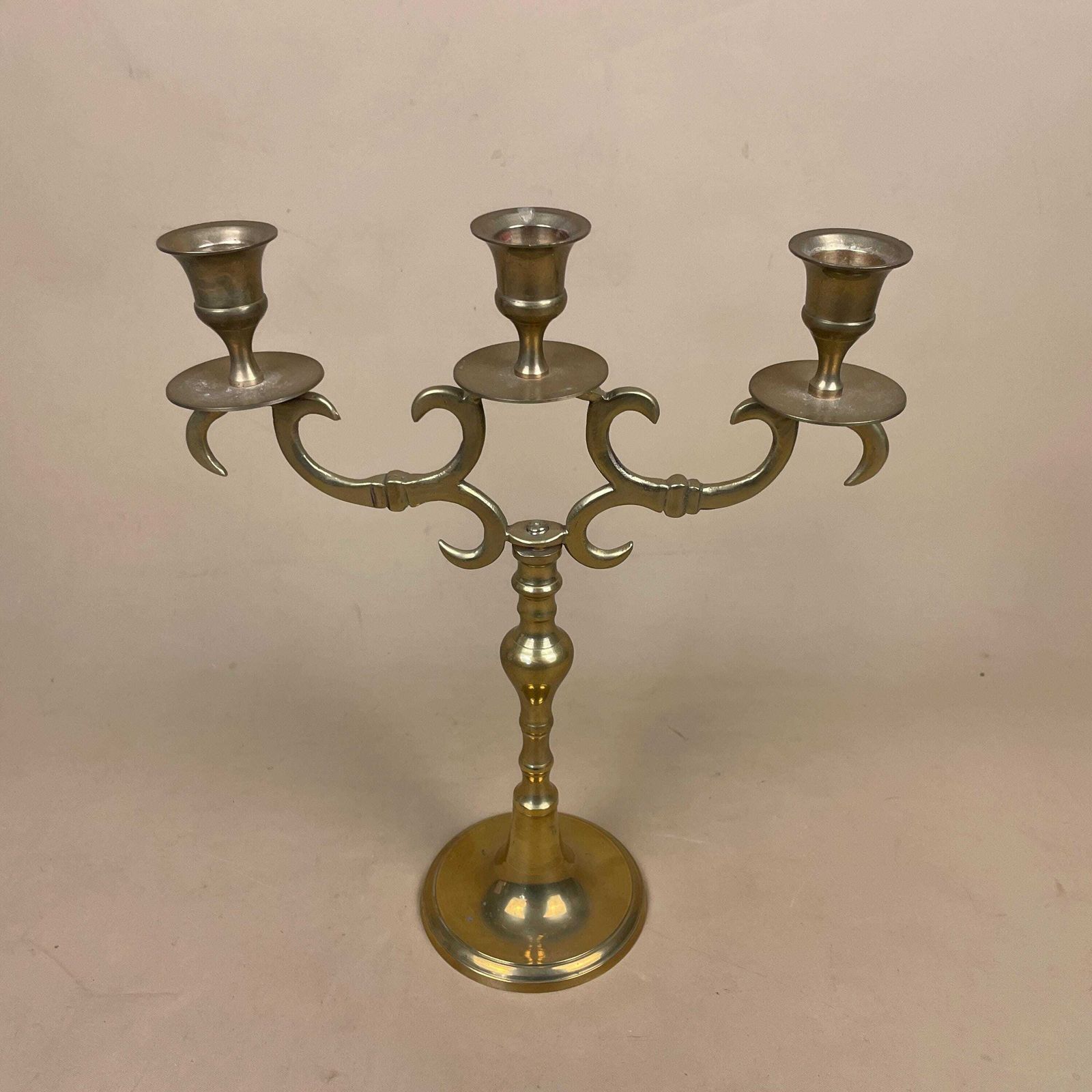 Candelabra Gold Solid Brass Metal Candlestick Holder Candle Stick Vintage Taper Dinner Candlesticks Ornate Pattern 3 Arms Table Top Antique photo buy